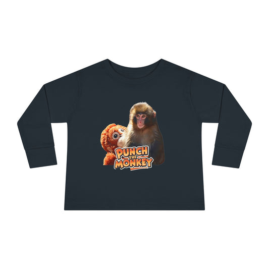 Punch Monkey Toddler Long Sleeve Tee Cute Monkey & Plush Character Shirt for Kids - Creations by Chris and Carlos