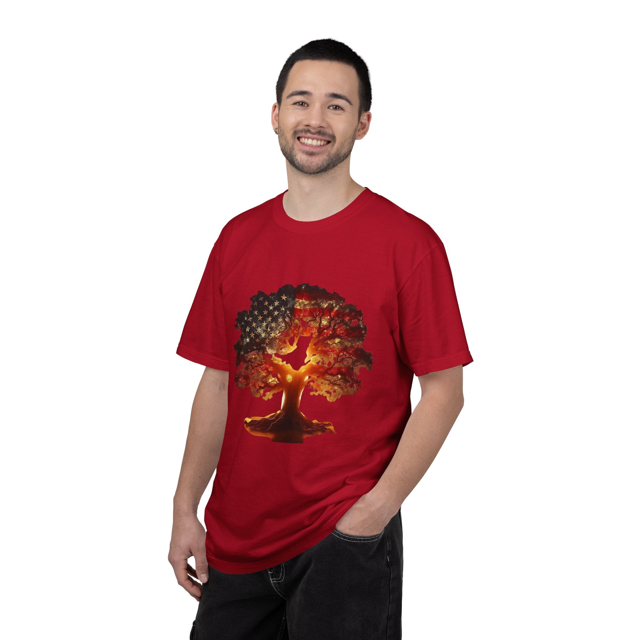 Patriotic Tree of Life T-Shirt — American Flag Sunset Graphic - Creations by Chris and Carlos