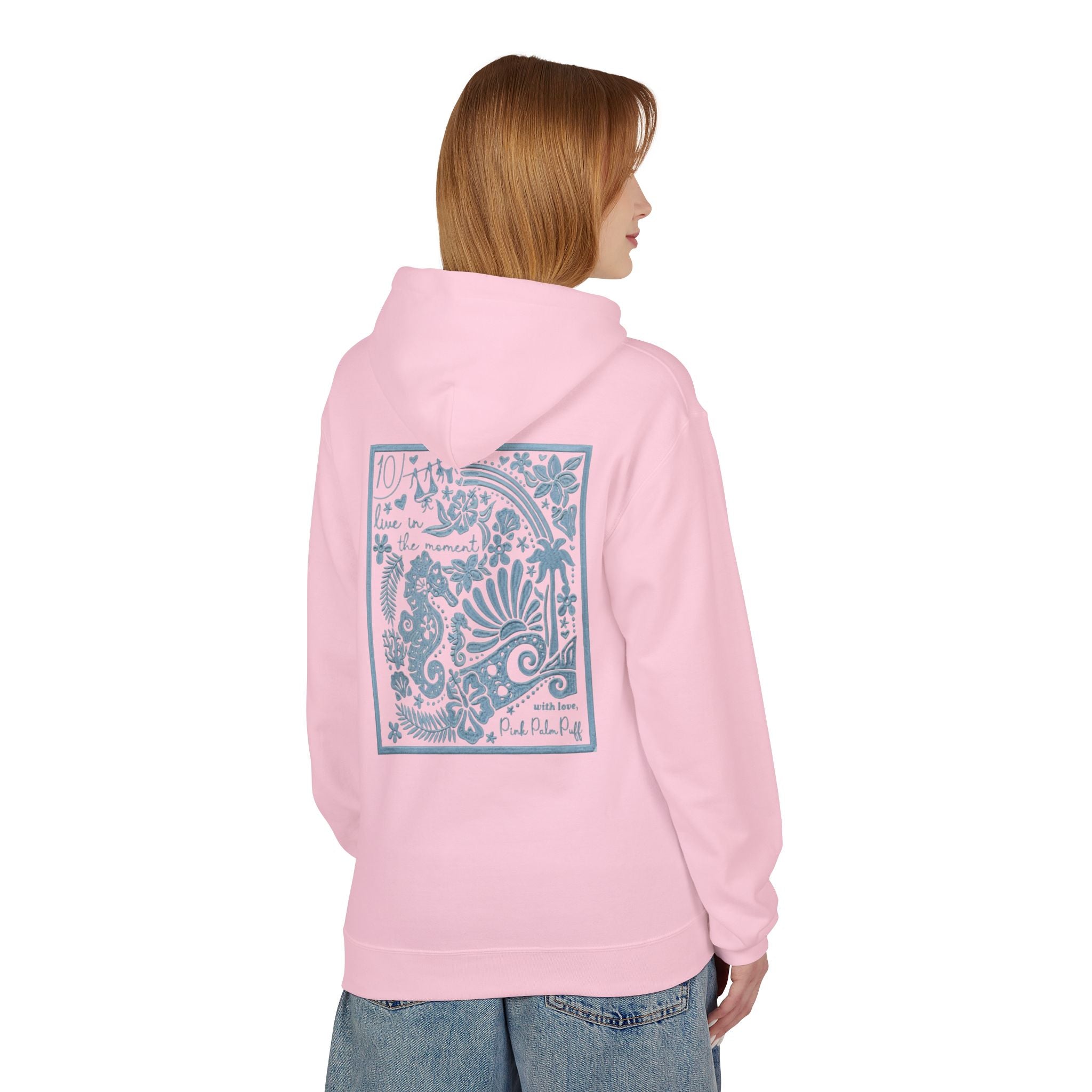Pinky Palmtree Puff Floral Graphic Hoodie — Vintage Botanical Note Print - Creations by Chris and Carlos
