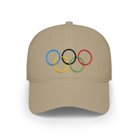 Olympic Rings Embroidered Baseball Cap — Red Low Profile Sport Hat - Creations by Chris and Carlos