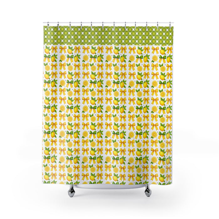 Lemon & Bow Pattern Shower Curtain — Bright Citrus Kitchen/Bath Decor