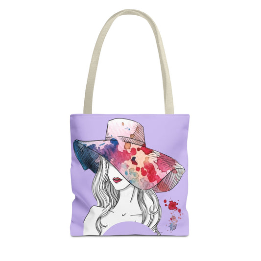 Floral Watercolor Sunhat Tote Bag — Fashionable Illustrated Woman Beach Tote - Creations by Chris and Carlos