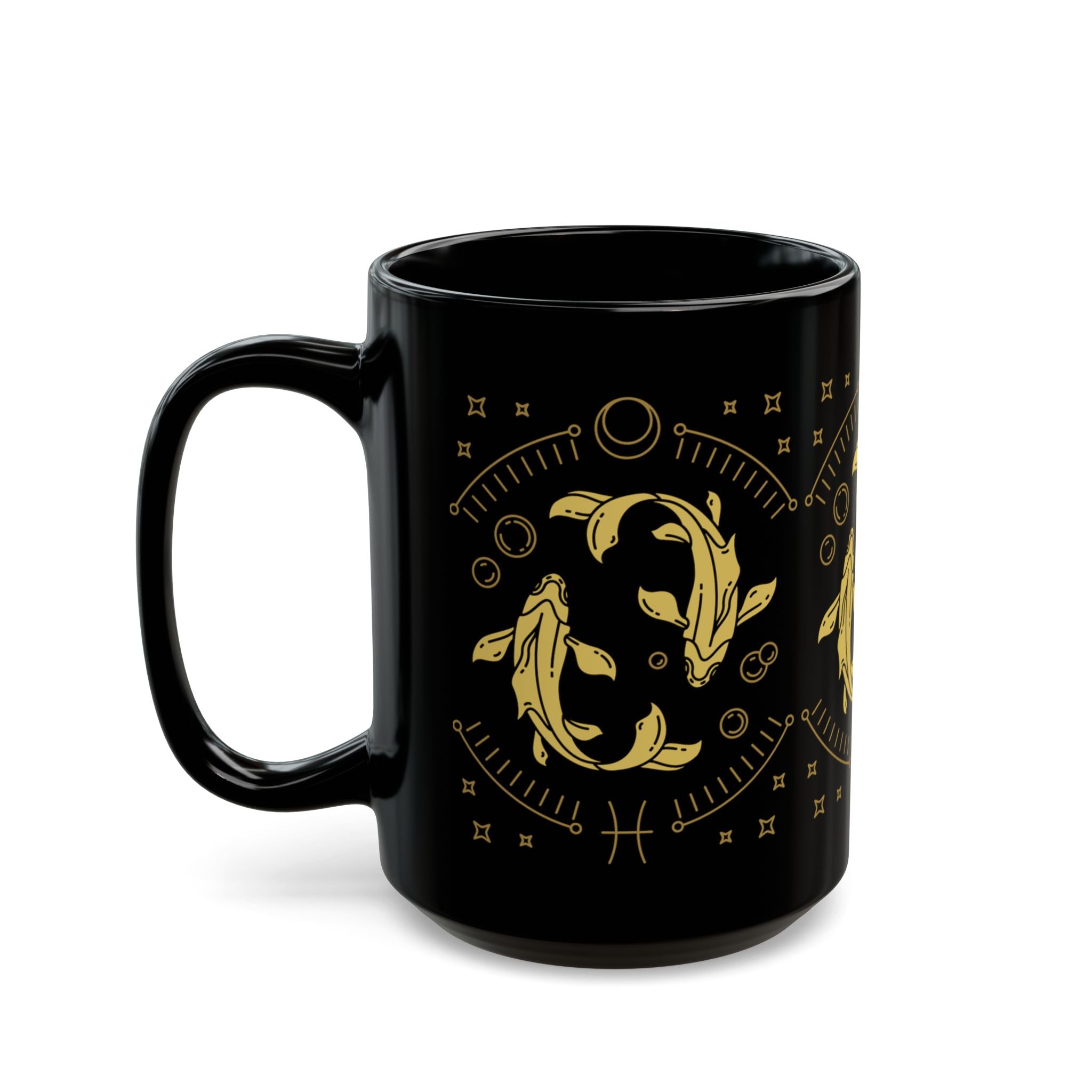 Pisces Gold Koi Black Mug — Zodiac Astrology Coffee Cup (11oz, 15oz) - Creations by Chris and Carlos