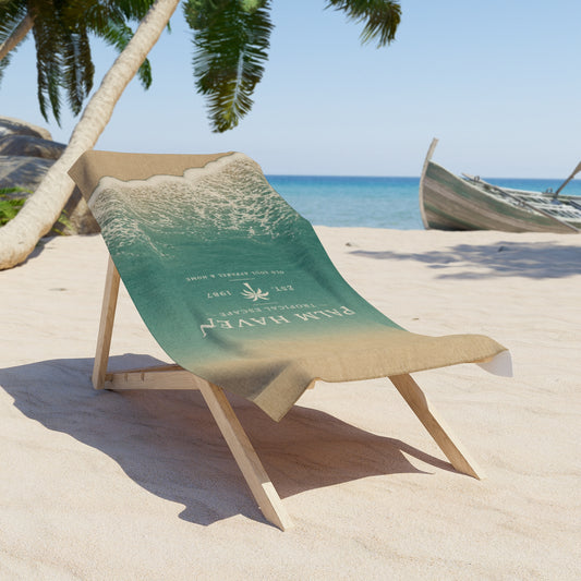 Palm Haven Beach Towel — Vintage Coastal Waves Design - Creations by Chris and Carlos