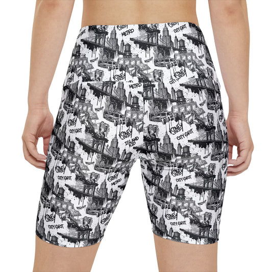 City Skate Graphic Workout Shorts — Black & White All-Over-Print - Creations by Chris and Carlos