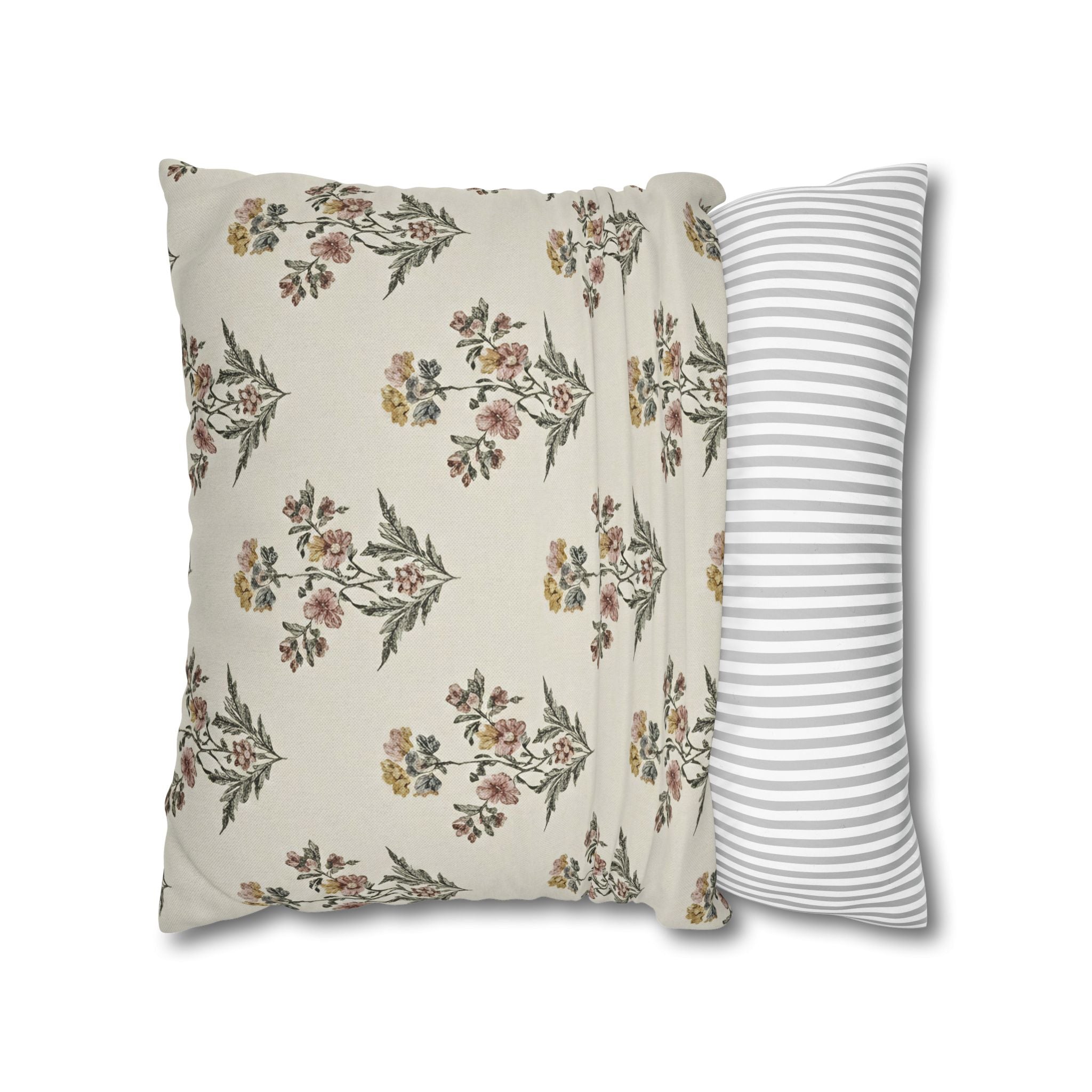 Briarwood Garden Floral Boho Square Pillowcase — Neutral Botanical Throw Pillow Cover - Creations by Chris and Carlos