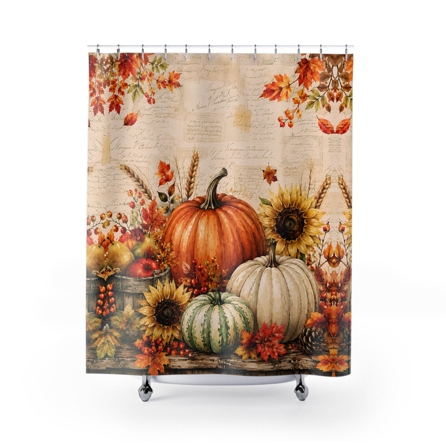 Autumn Harvest Pumpkin & Sunflower Shower Curtain — Fall Bathroom Decor