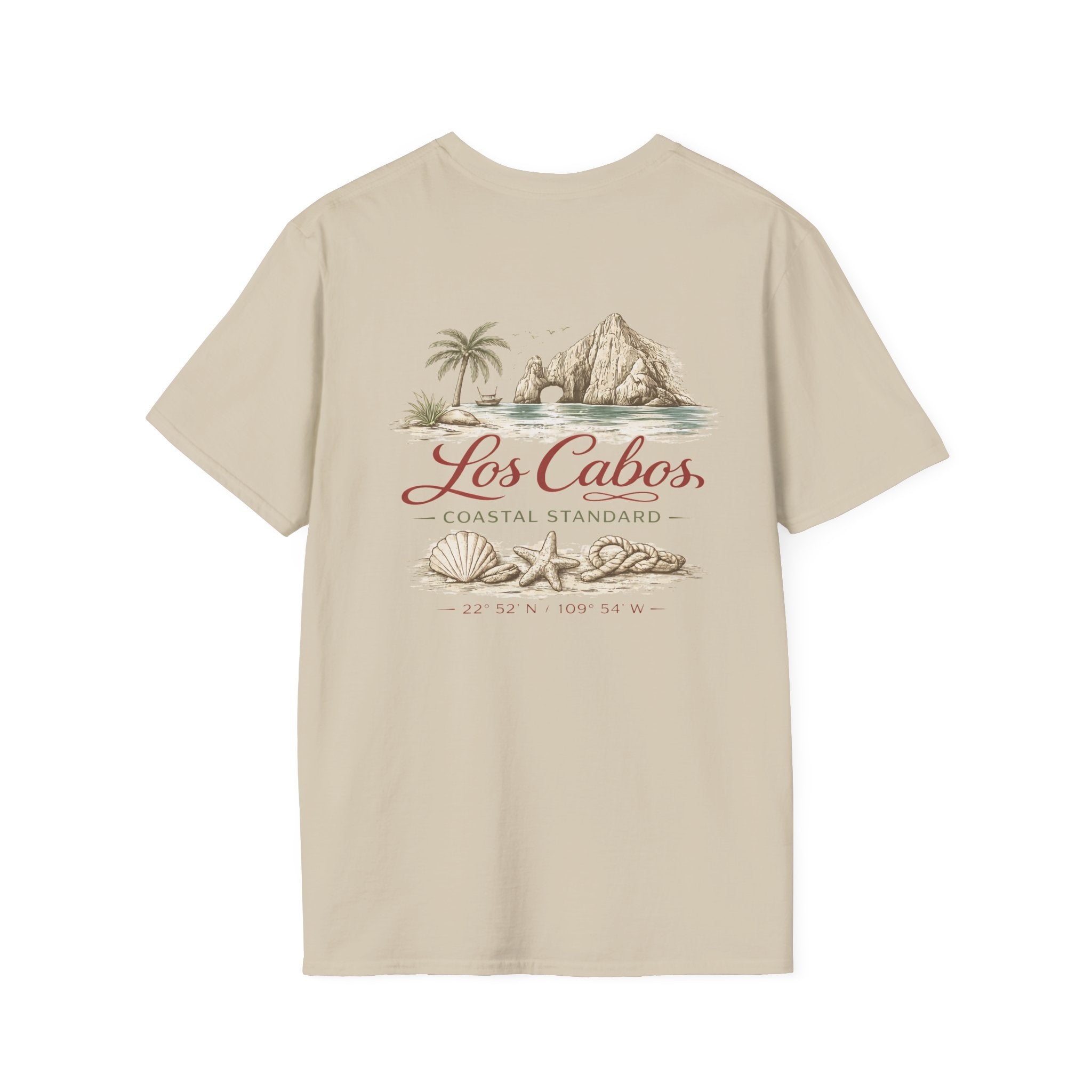Los Cabos Coastal T-Shirt — Scenic Beach Shells & Arch Graphic - Creations by Chris and Carlos