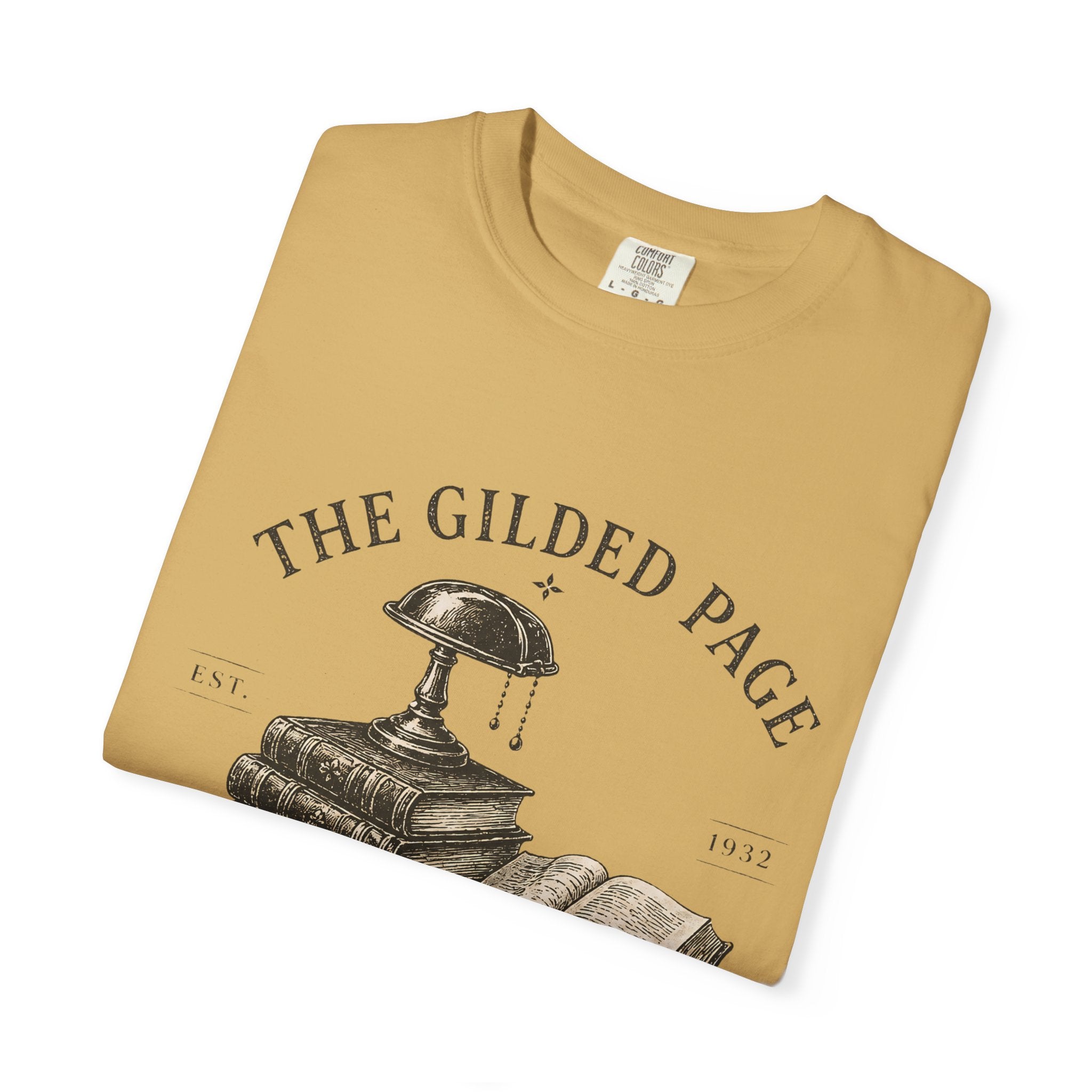 Vintage Book Lovers T‑Shirt — “The Gilded Page: Read More, Overthink Less” - Creations by Chris and Carlos