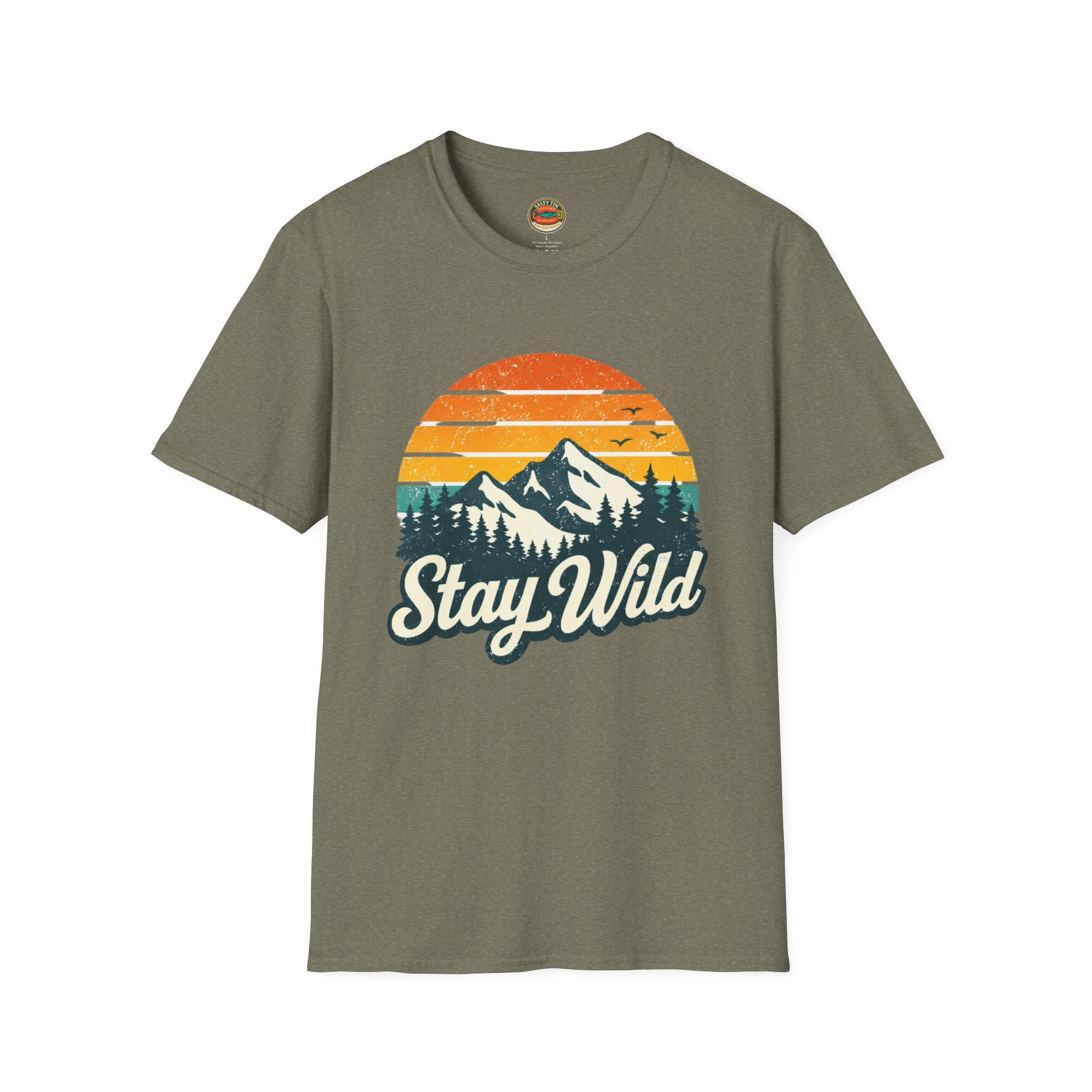 Stay Wild Mountain T-Shirt — Vintage Sunset Outdoor Adventure Tee - Creations by Chris and Carlos