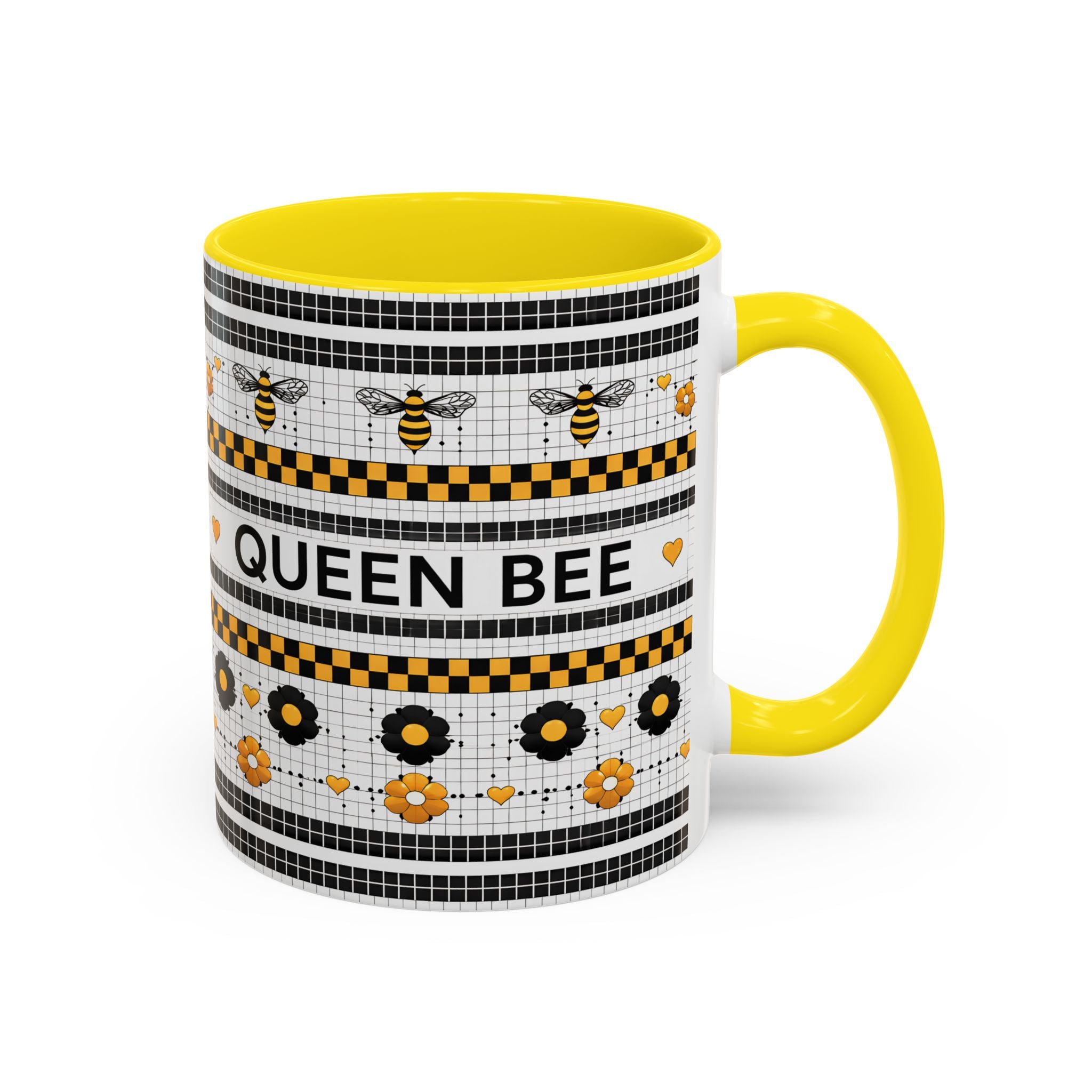 Queen Bee Coffee Mug — Black & Yellow Floral Accent Mug (11/15oz) - Creations by Chris and Carlos
