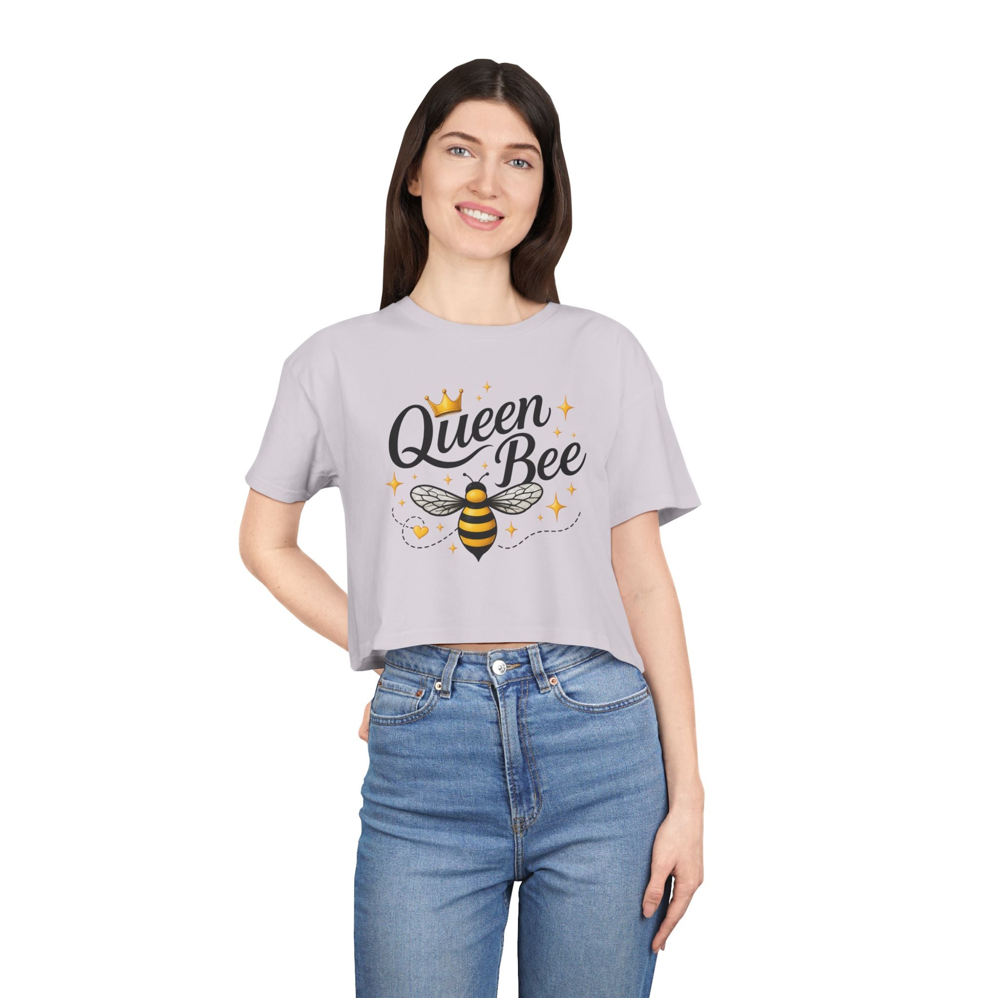 Queen Bee Crop Tee – Women's Bee Graphic Short Sleeve Top - Creations by Chris and Carlos