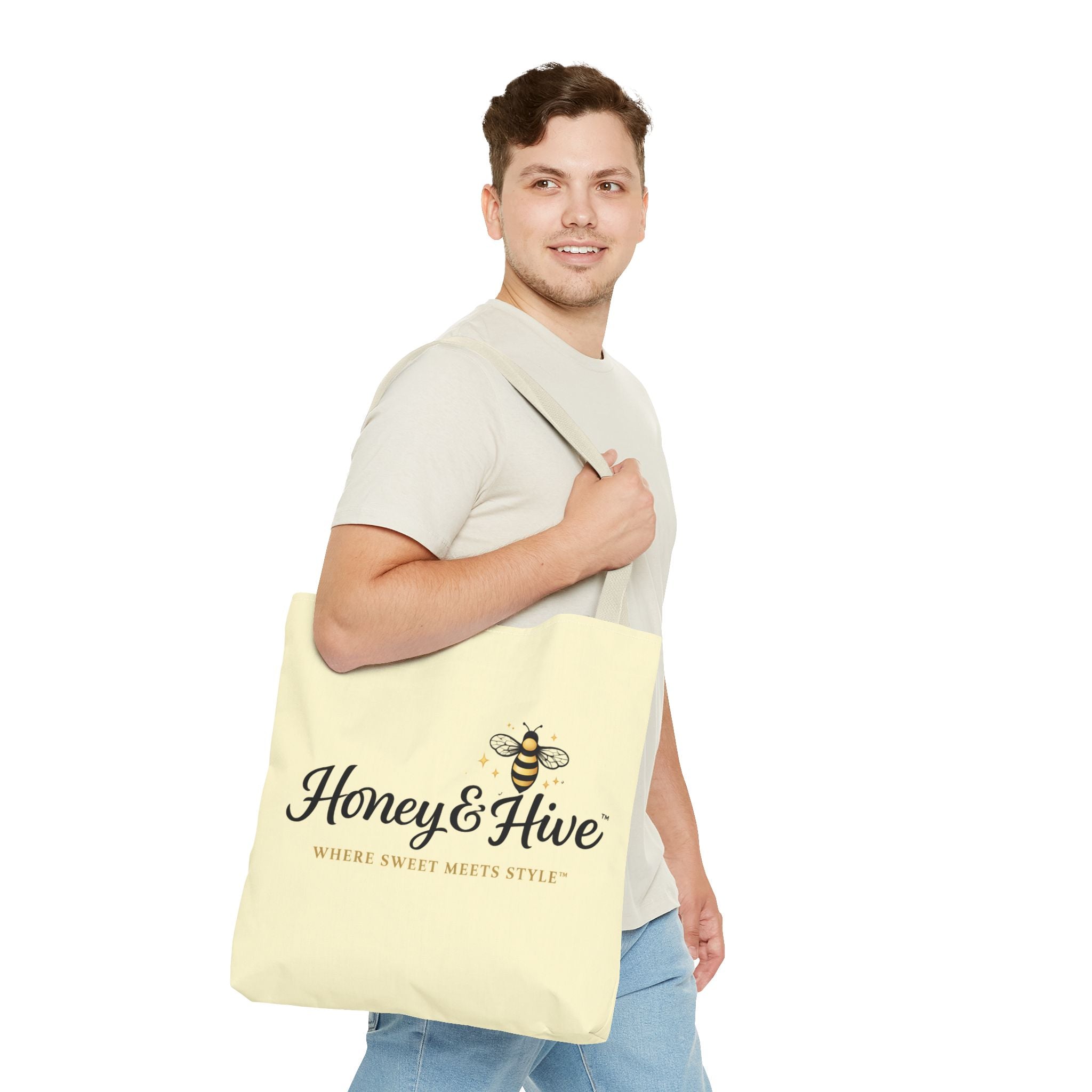 Honey & Hive Logo Tote Bag — Cute Bee Market Tote, "Where Sweet Meets Style" - Creations by Chris and Carlos
