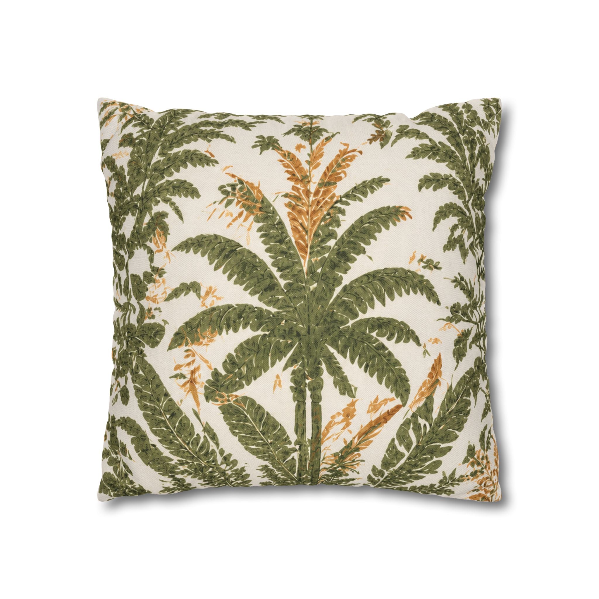 Palm Tree Decorative Pillowcase — Tropical Green Botanical Square Pillow - Creations by Chris and Carlos