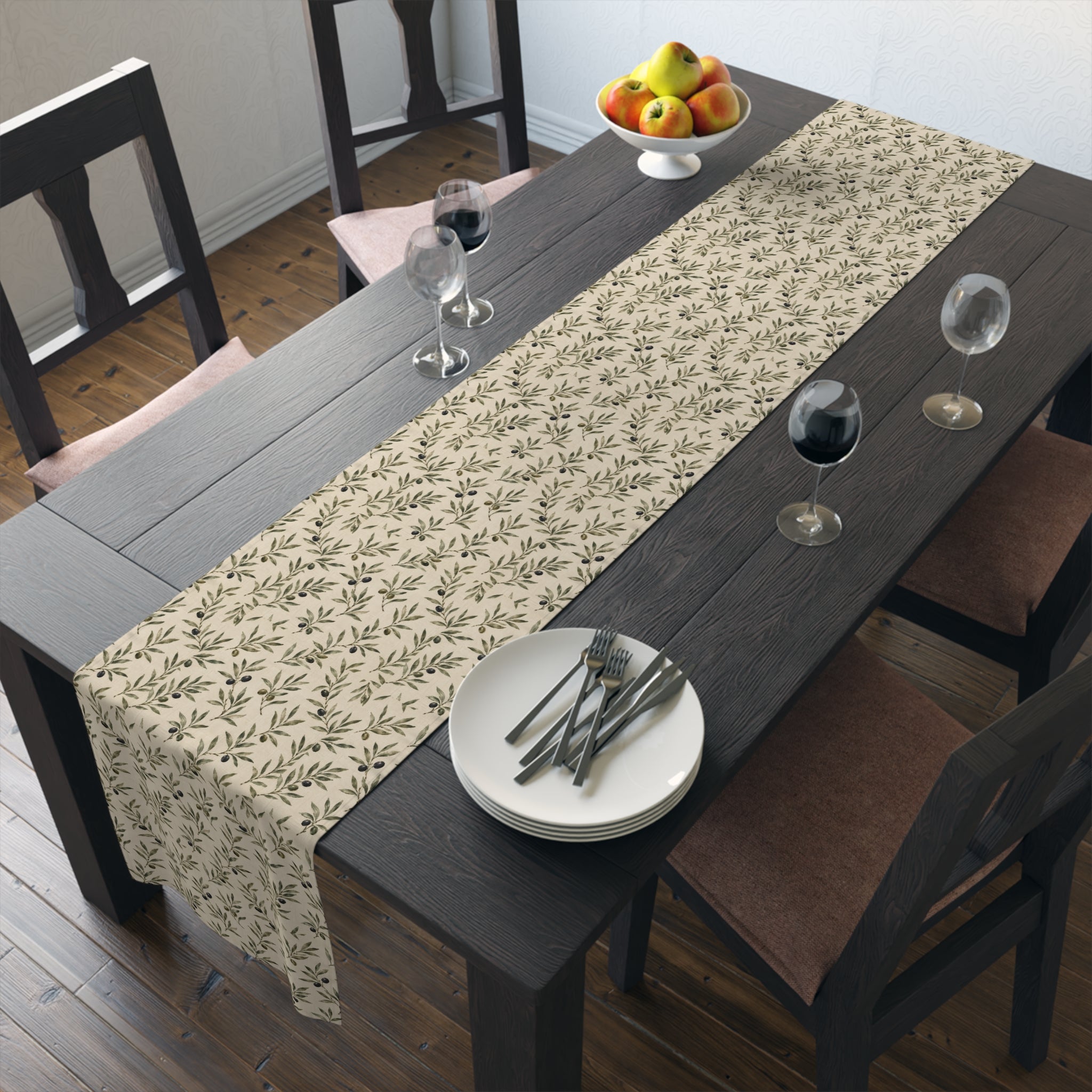 Olive Branch Table Runner — Neutral Botanical Linen-Style Decor - Creations by Chris and Carlos