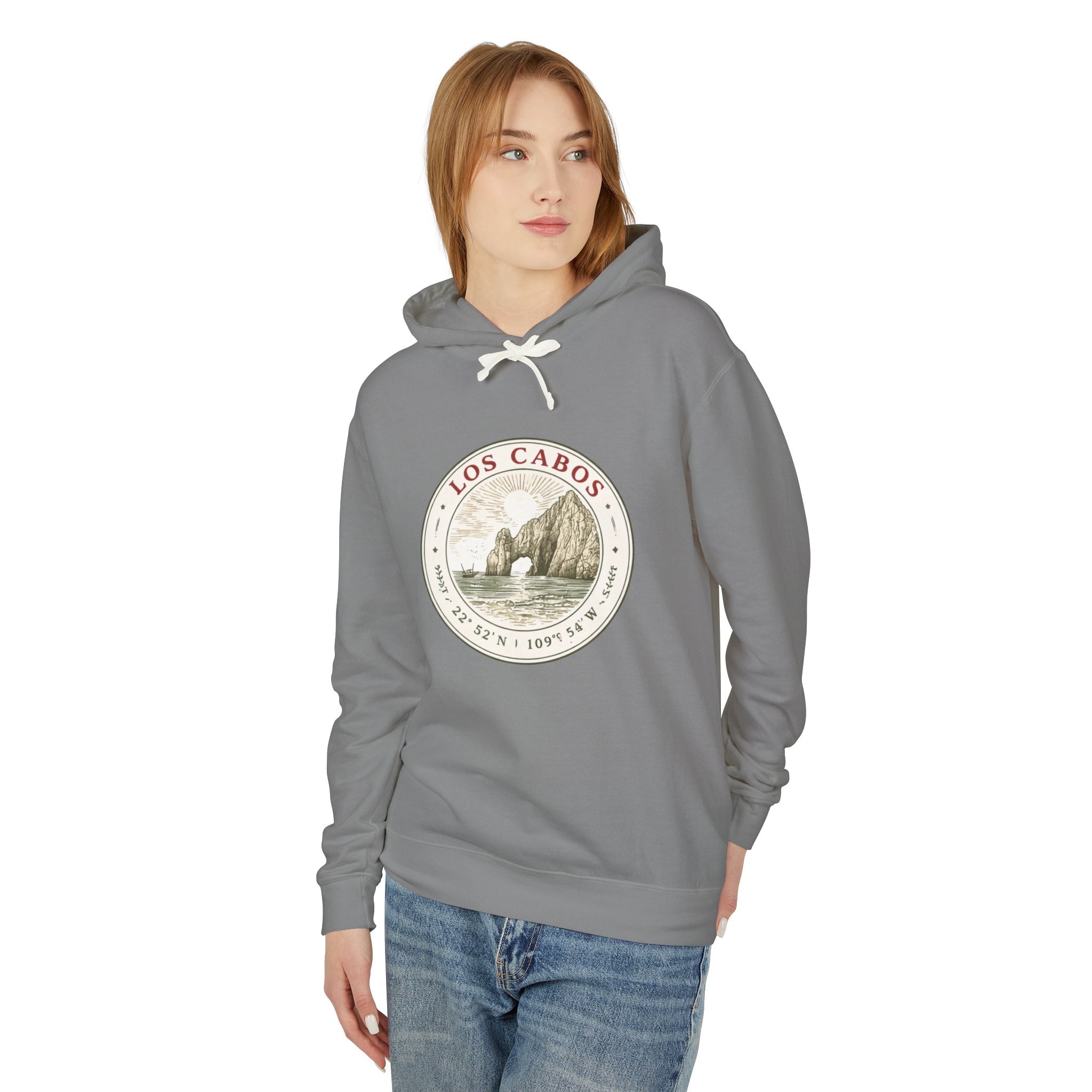 Los Cabos Vintage Crest Hoodie — Lightweight Travel Sweatshirt - Creations by Chris and Carlos
