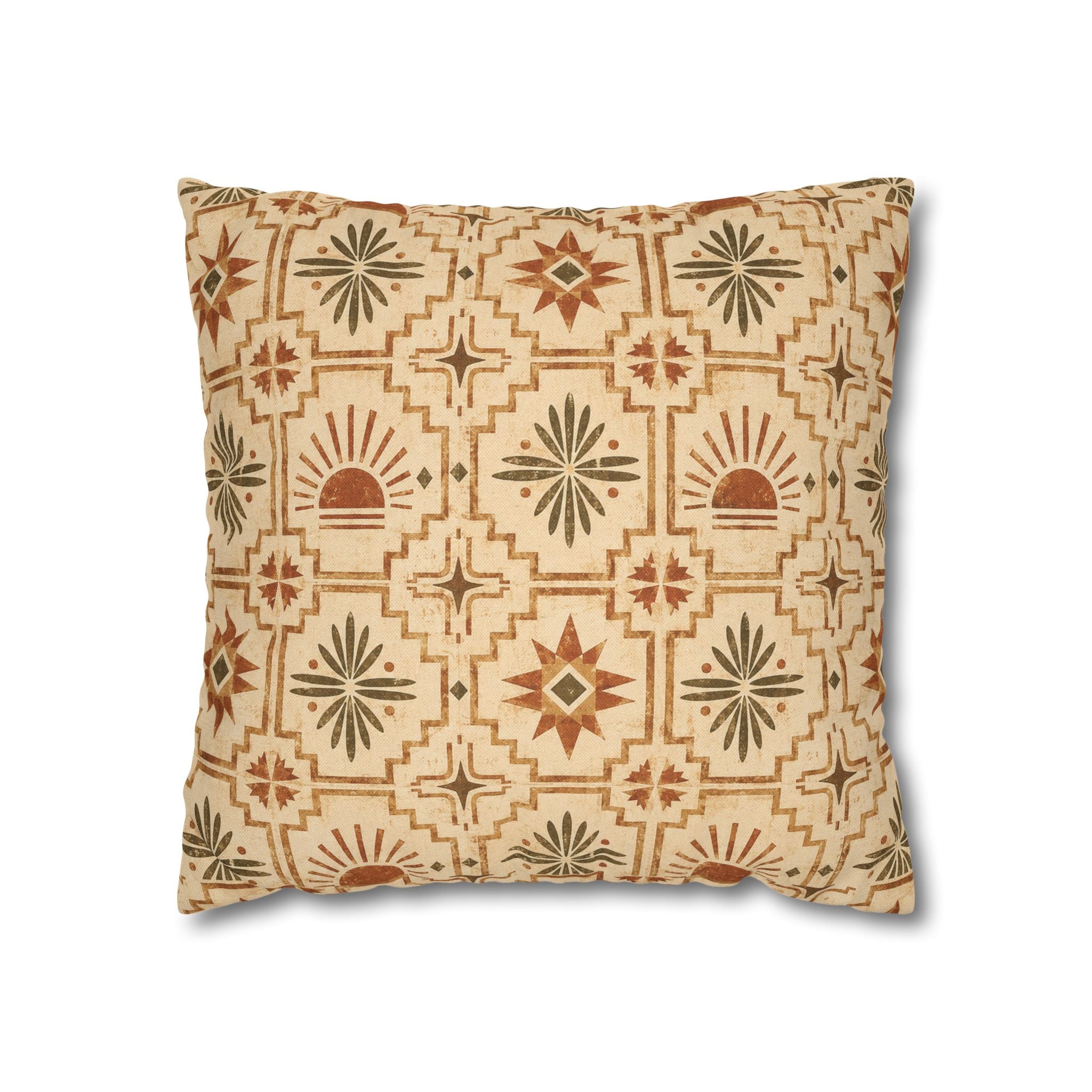 Southwestern Sunburst Pattern Pillowcase — Boho Geometric Throw Cover - Creations by Chris and Carlos