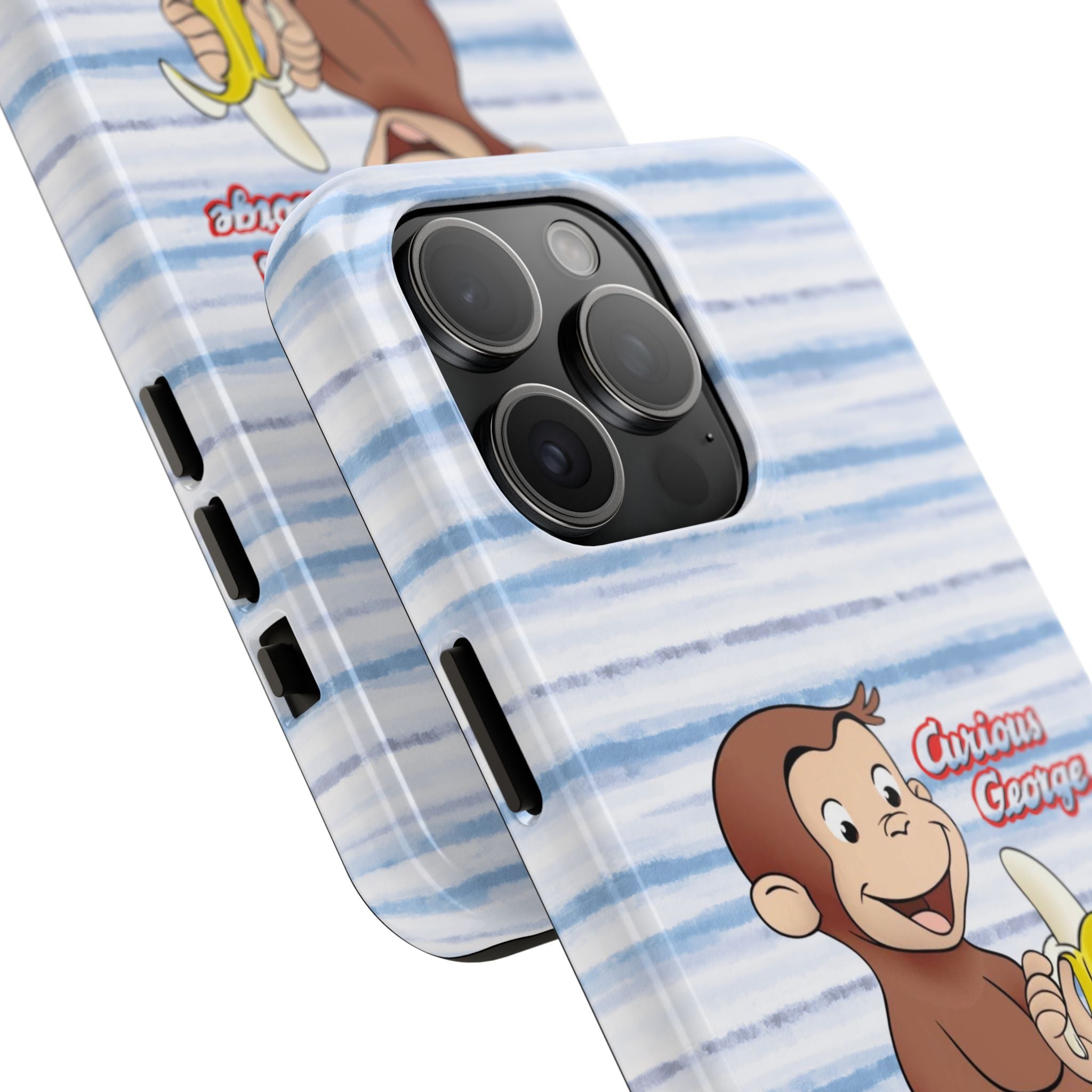 Curious George Banana Tough Phone Case — Cute Kids iPhone Cover, Blue Stripe Protective Case - Creations by Chris and Carlos