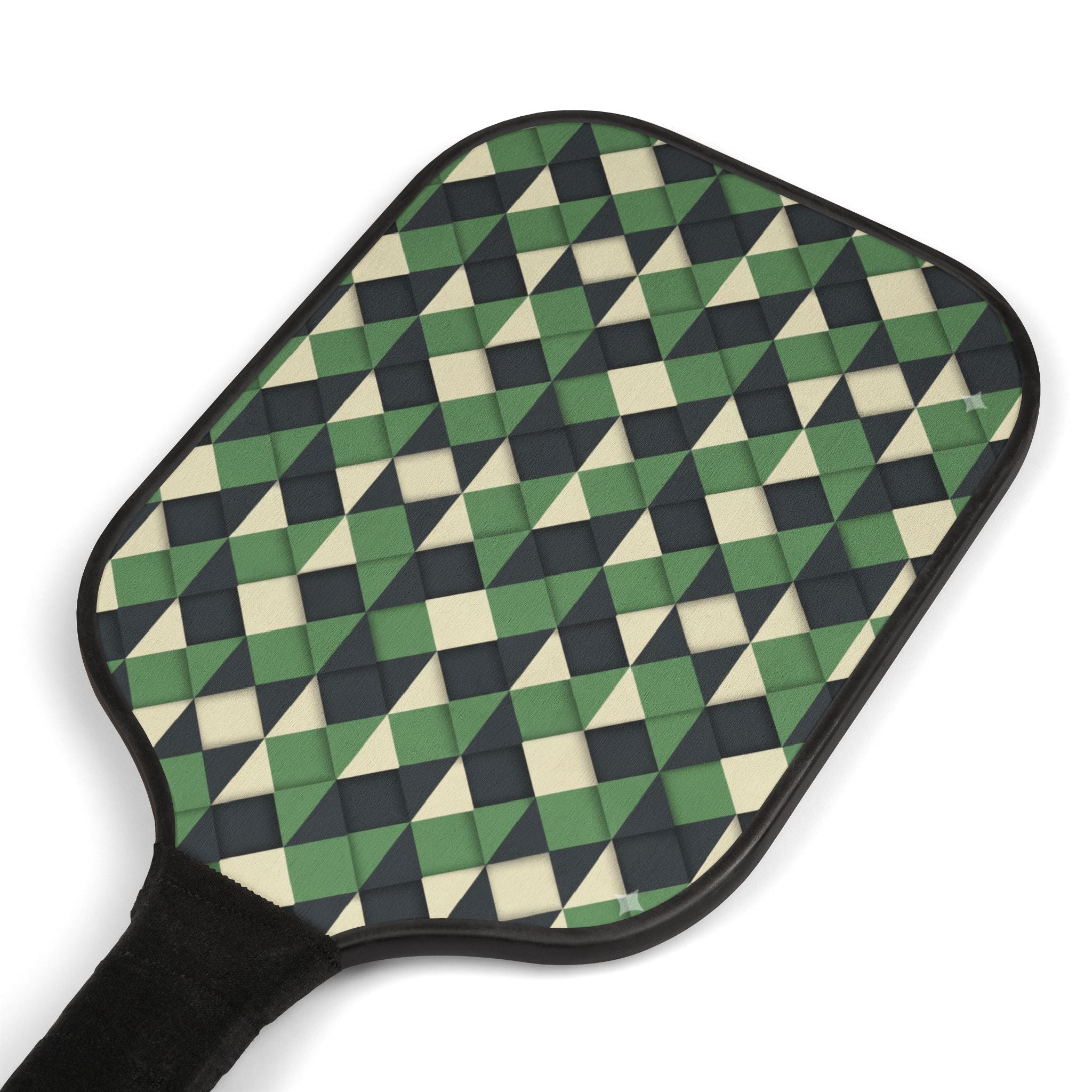 Pickleball Paddles Set — Geometric Green Pattern Kit with Balls - Creations by Chris and Carlos