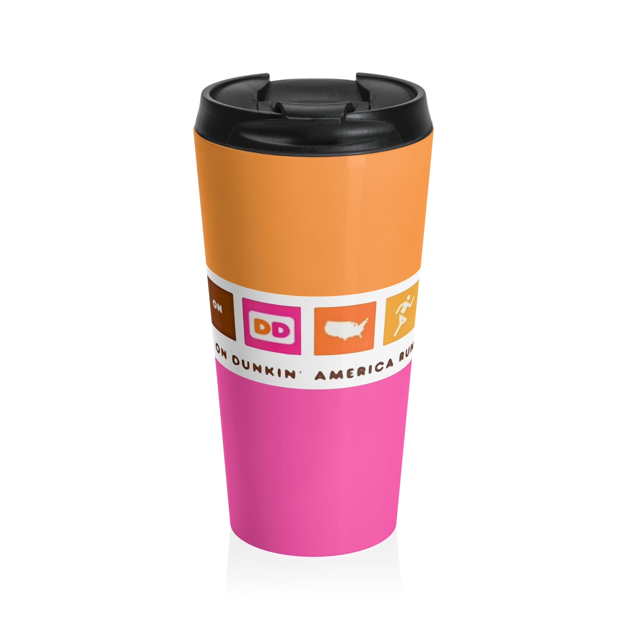Dunkin-Inspired America Runs on Dunkin Stainless Steel Travel Mug - Creations by Chris and Carlos