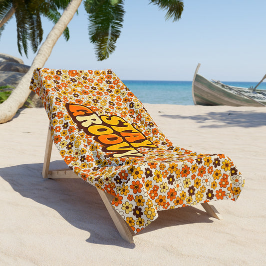 Stay Groovy Beach Towel — Retro 70s Floral Summer Towel - Creations by Chris and Carlos
