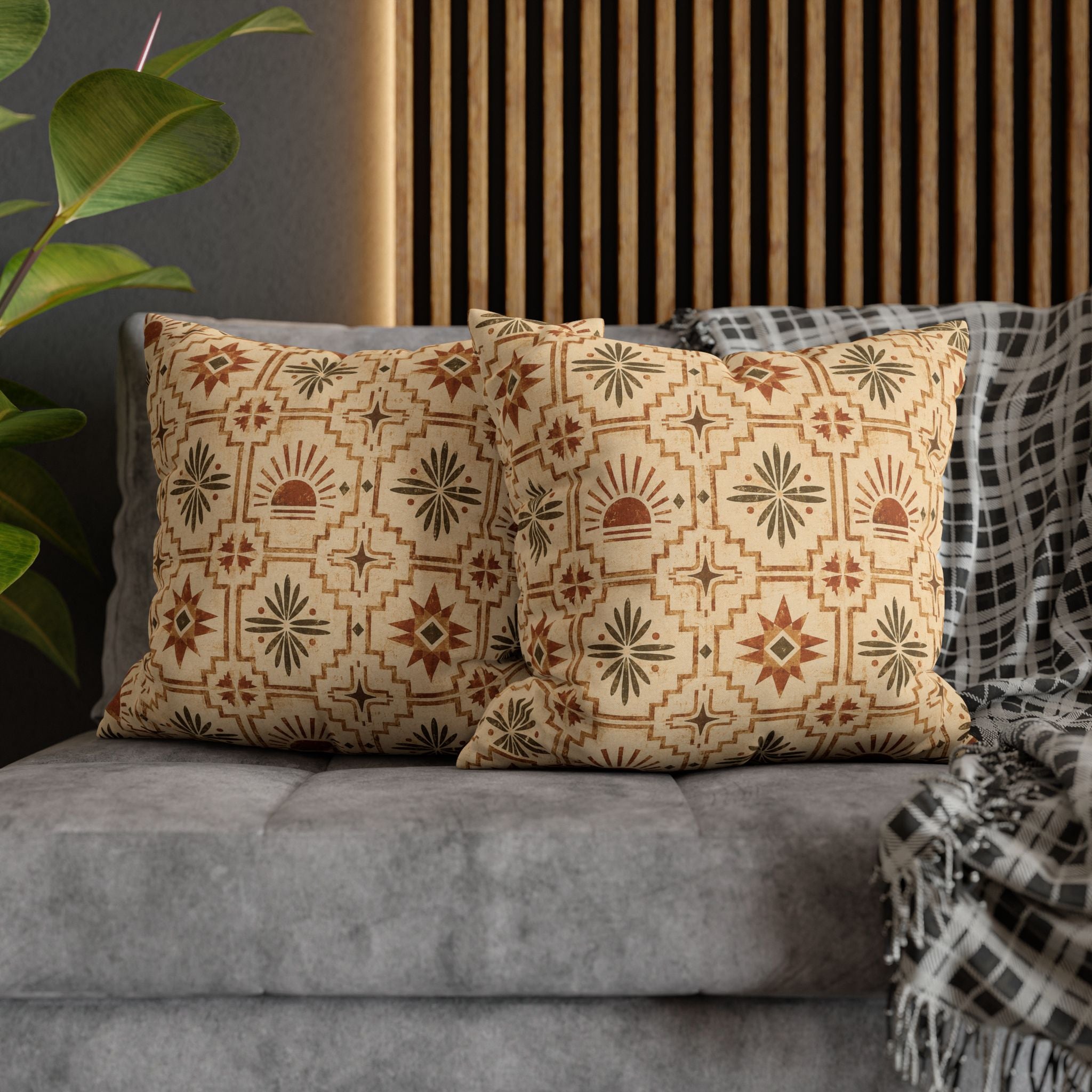 Southwestern Sunburst Pattern Pillowcase — Boho Geometric Throw Cover - Creations by Chris and Carlos