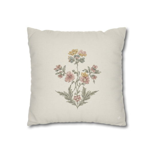 Vintage Floral Square Pillowcase — Soft Botanical Throw Pillow Cover - Creations by Chris and Carlos
