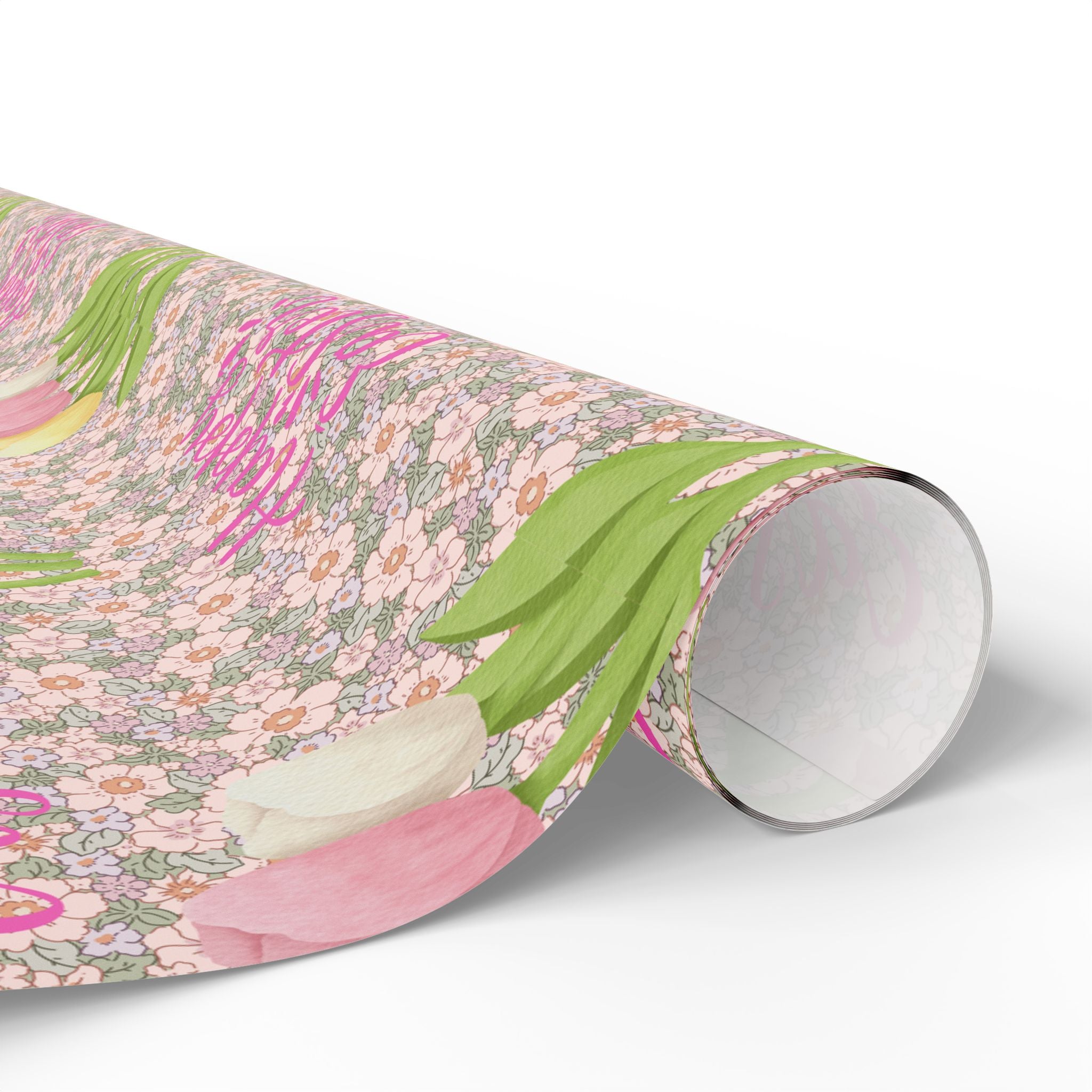Easter Floral Tulip Wrapping Paper Roll — Pink Vintage Bouquet Gift Wrap - Creations by Chris and Carlos