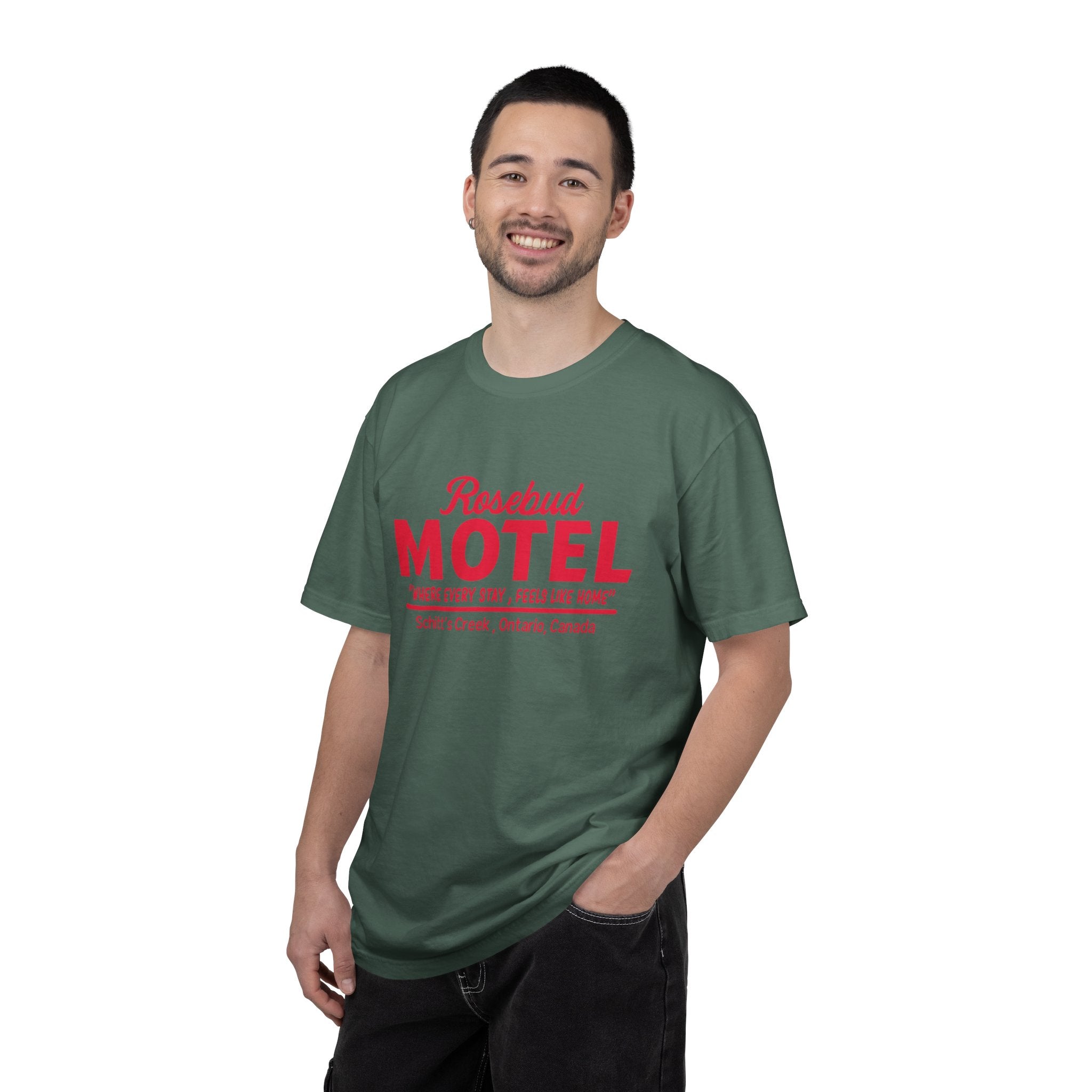Rosebud Motel T-Shirt — Vintage 'Where Every Stay Feels Like Home' Graphic Tee - Creations by Chris and Carlos