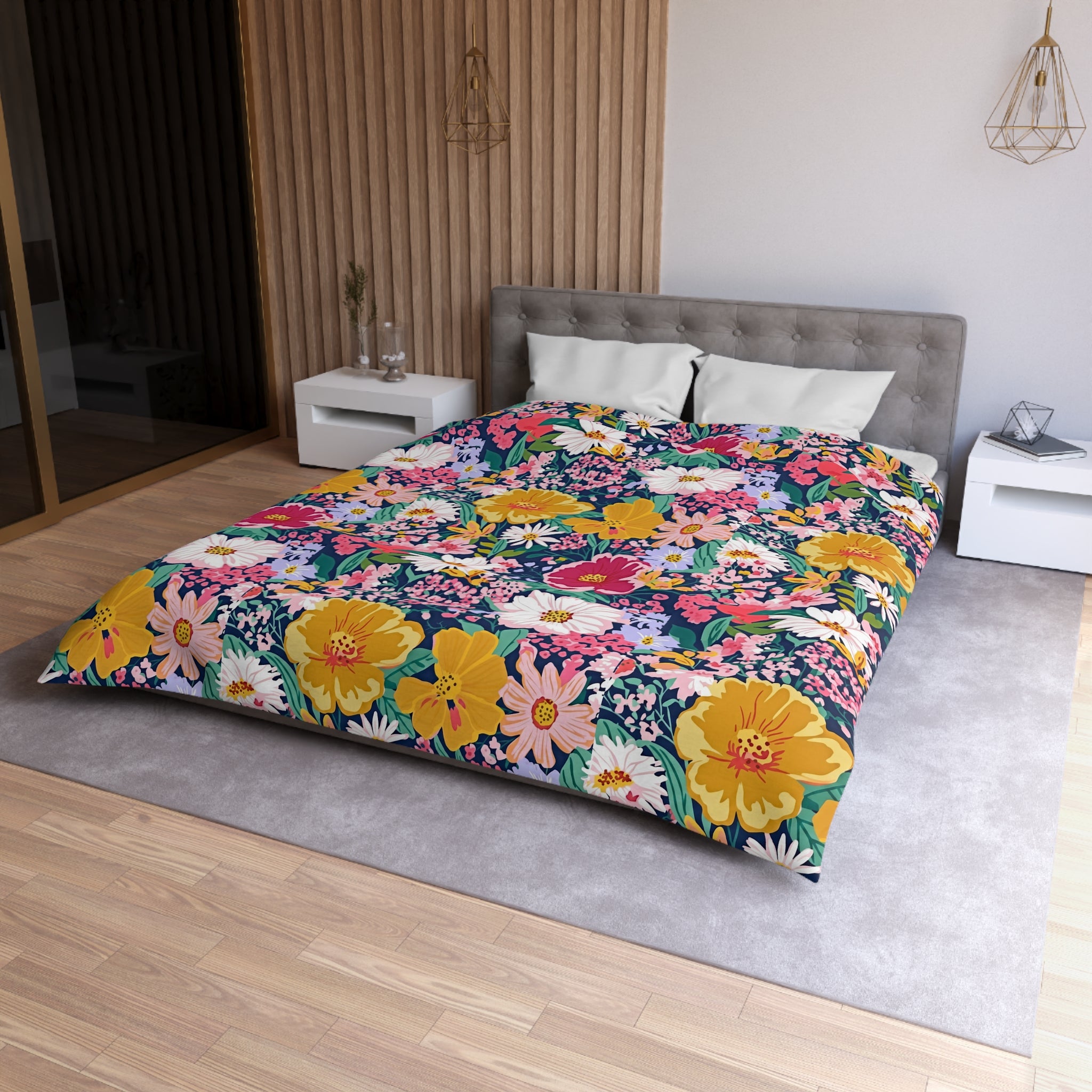 The Artisanal Flora Gallery Floral Duvet Cover — Bright Garden Bloom Microfiber Bedding - Creations by Chris and Carlos