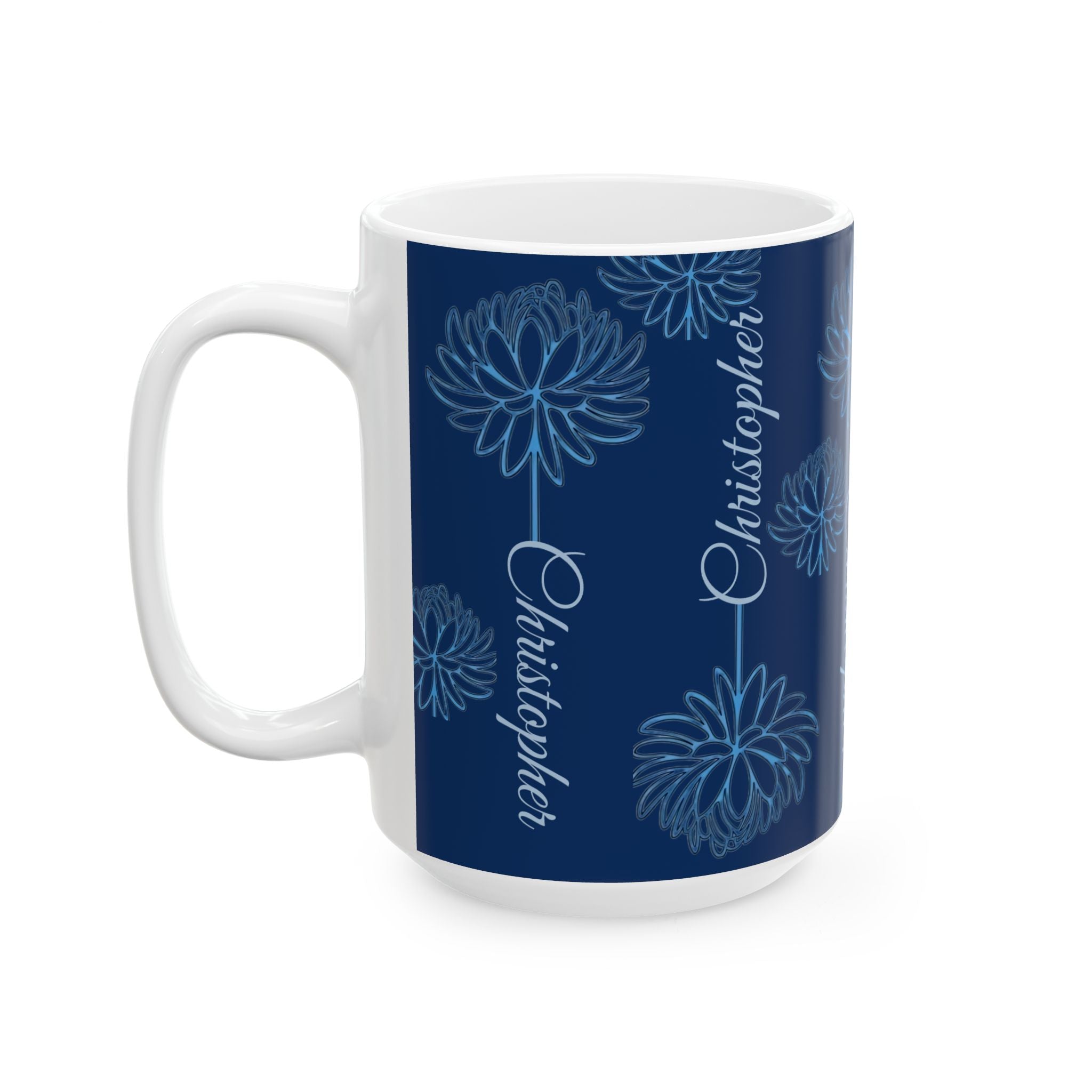 Personalized Floral Name Mug — Custom 'Christopher' Ceramic Coffee Cup (11oz & 15oz) - Creations by Chris and Carlos
