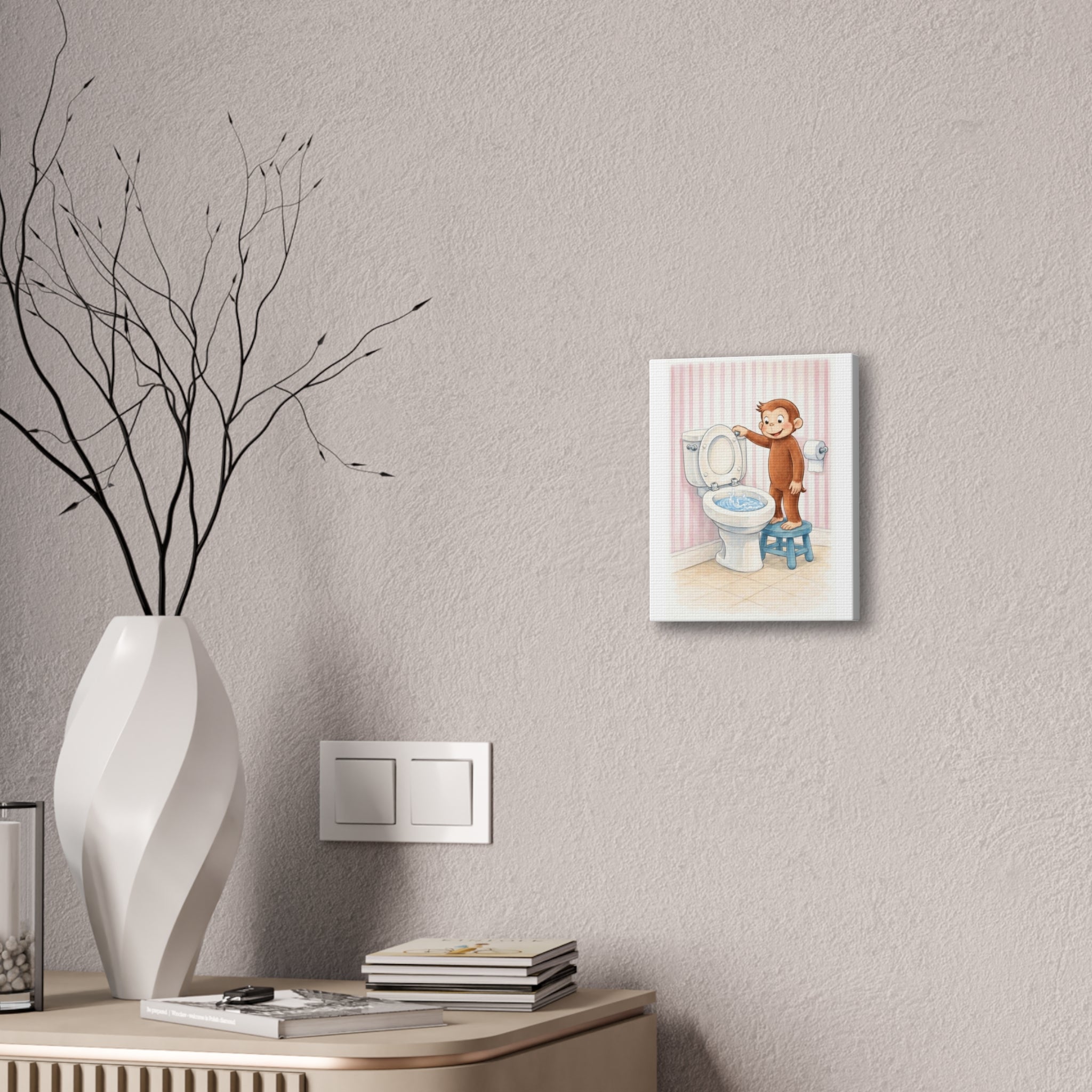 Curious Monkey Potty Training Canvas Art — Nursery Wall Decor - Creations by Chris and Carlos