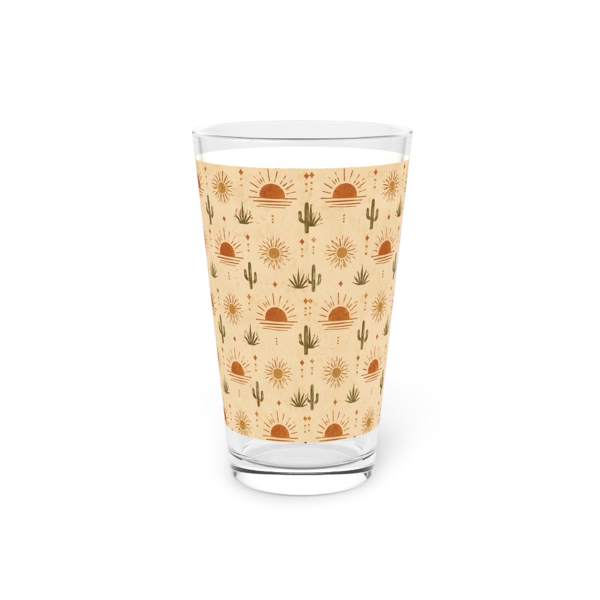 Desert Sunset Pint Glass — 16oz Southwestern Cactus & Sun Pattern - Creations by Chris and Carlos