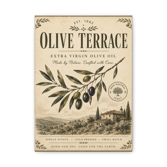 Olive Terrace Canvas Wall Art — Vintage Olive Oil Kitchen Print - Creations by Chris and Carlos