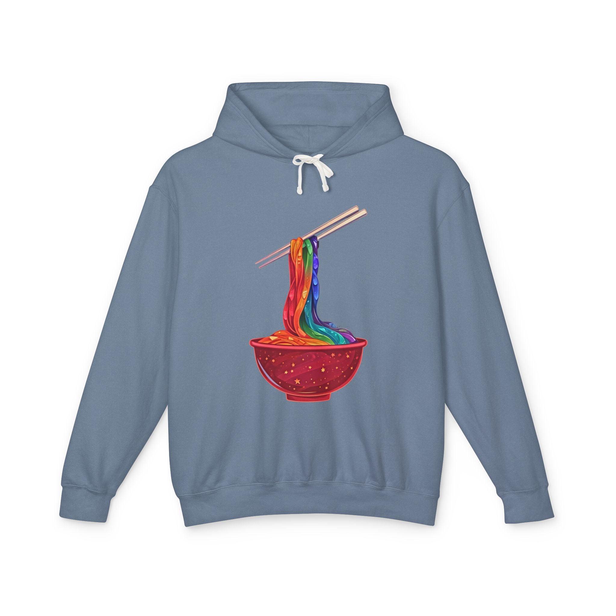 Rainbow Ramen Hoodie — Colorful Noodle Bowl Graphic Sweatshirt - Creations by Chris and Carlos