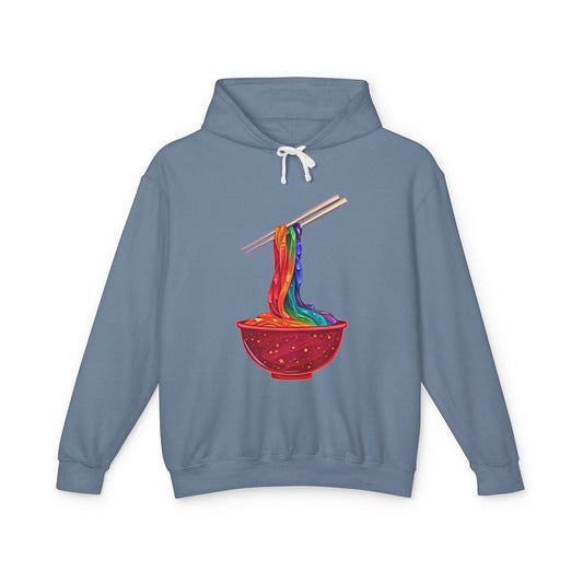 Rainbow Ramen Hoodie — Colorful Noodle Bowl Graphic Sweatshirt - Creations by Chris and Carlos