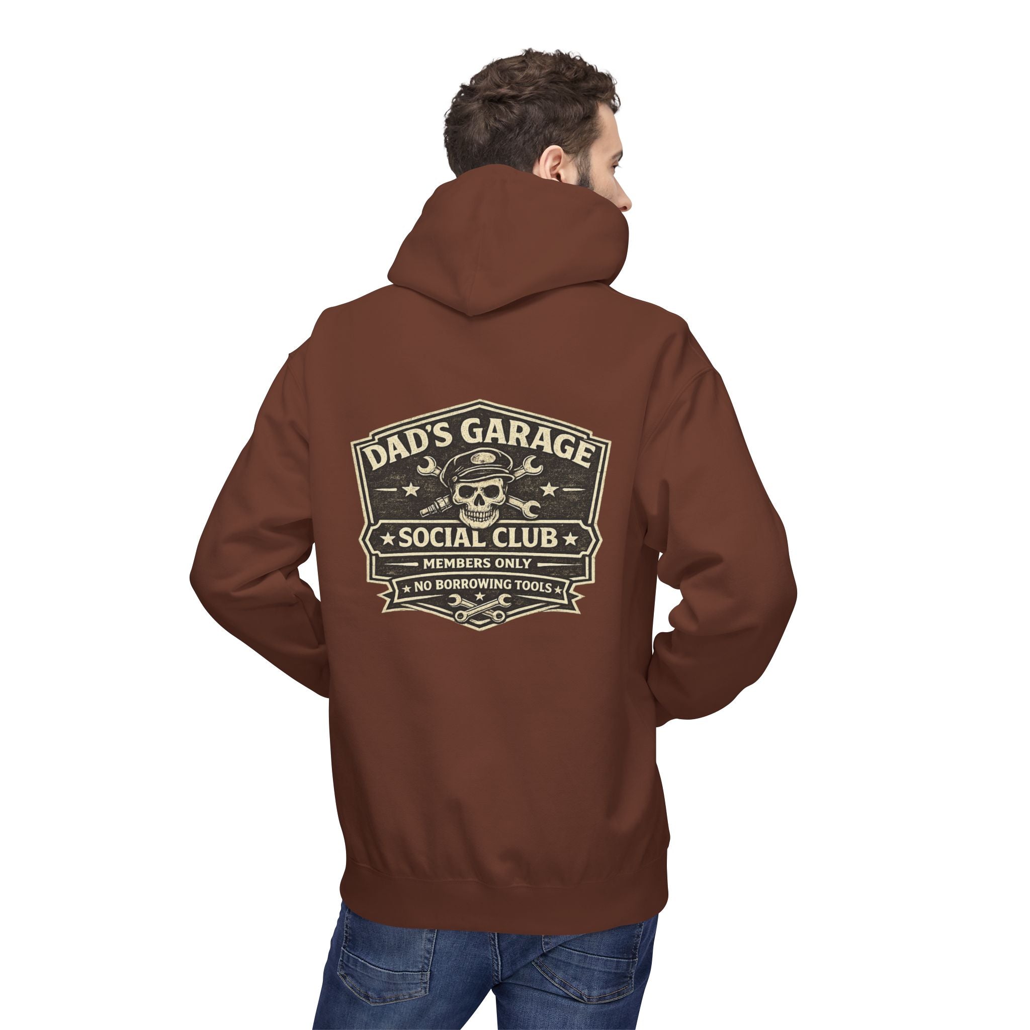 Dad’s Garage Social Club Hoodie — 'No Borrowing Tools' Mechanics Pullover - Creations by Chris and Carlos