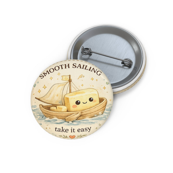 Smooth Sailing Pin Button — Cute Kawaii Boat & ‘take it easy’ Enamel Badge