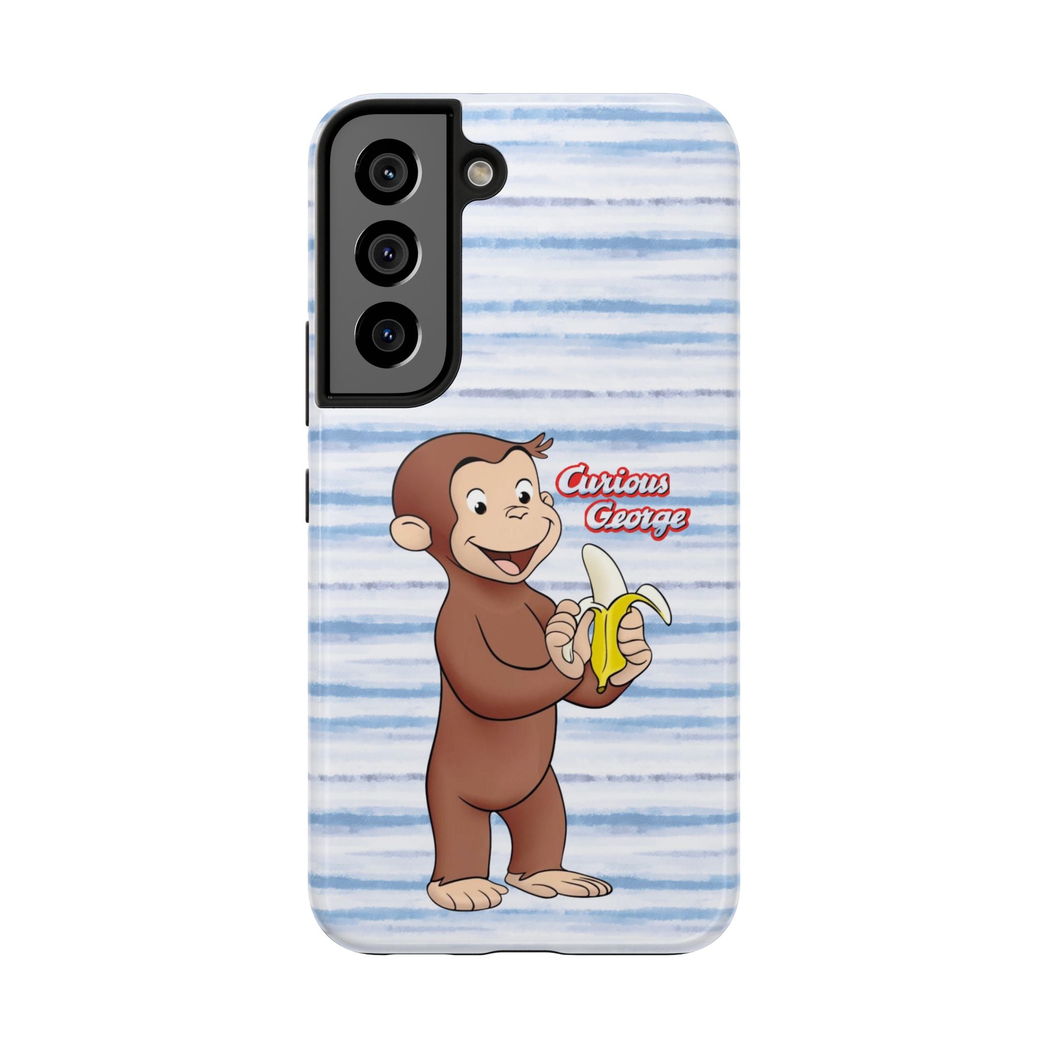 Curious George Banana Tough Phone Case — Cute Kids iPhone Cover, Blue Stripe Protective Case - Creations by Chris and Carlos