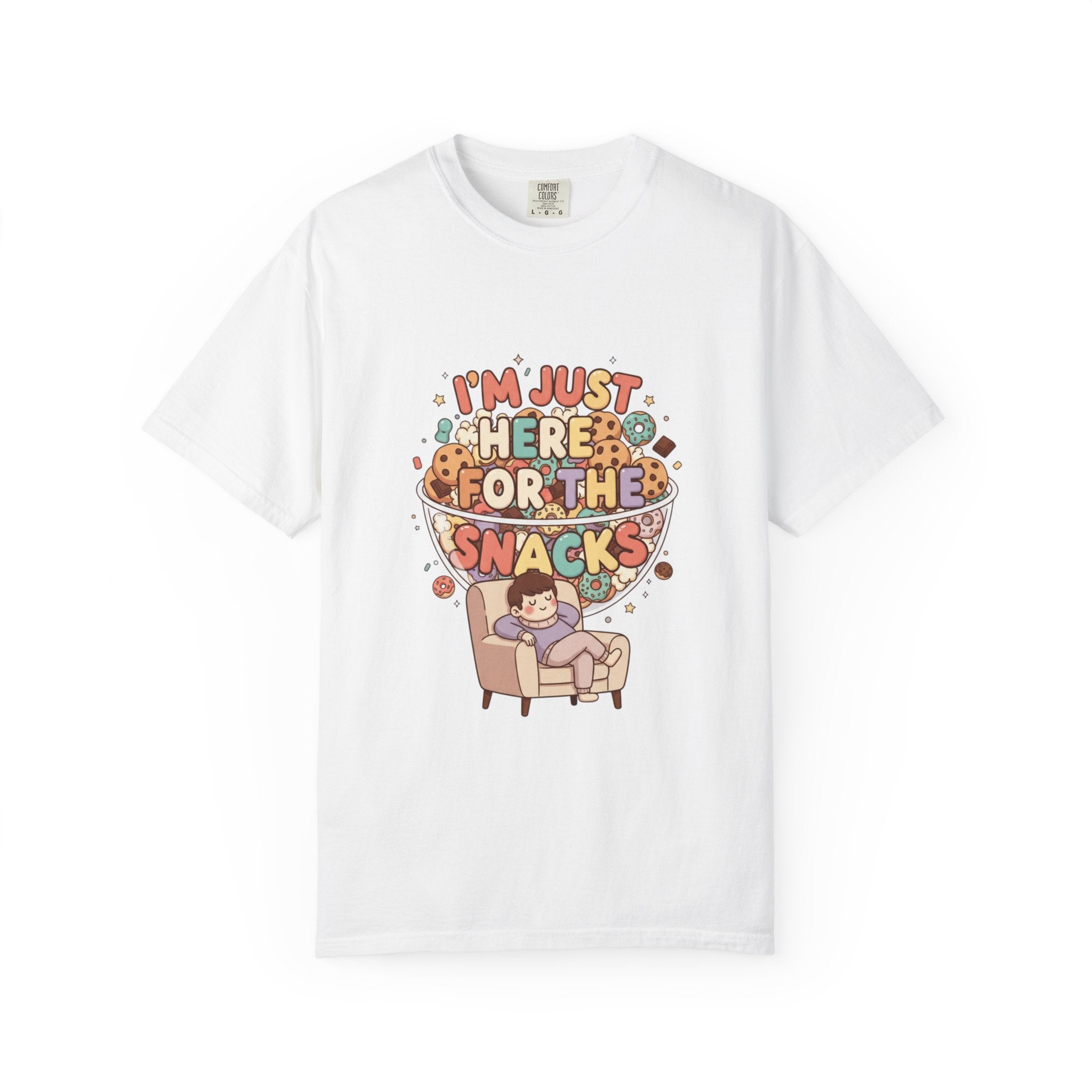 T-Shirt — "I'm Just Here for the Snacks" Funny Retro Graphic Tee - Creations by Chris and Carlos