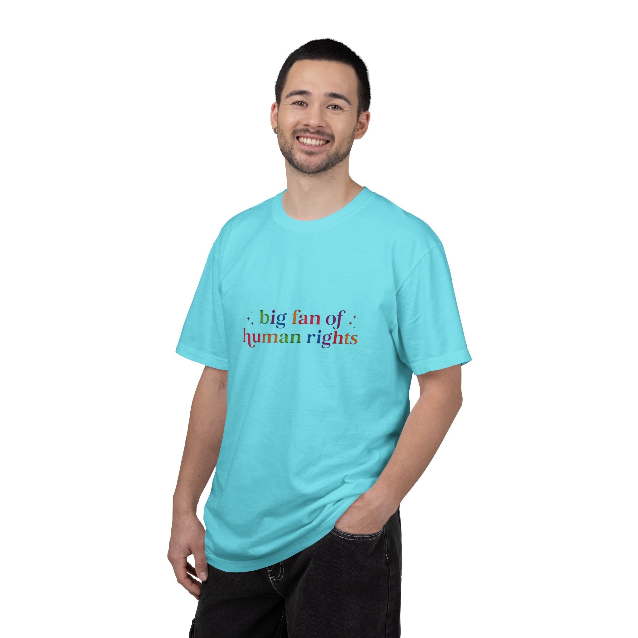 T-Shirt — "Big Fan of Human Rights" Graphic Tee (Equality & Activism Icons) - Creations by Chris and Carlos