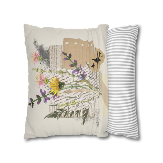 Vintage Wildflower Collage Pillowcase — Boho Floral Decorative Throw Pillow - Creations by Chris and Carlos