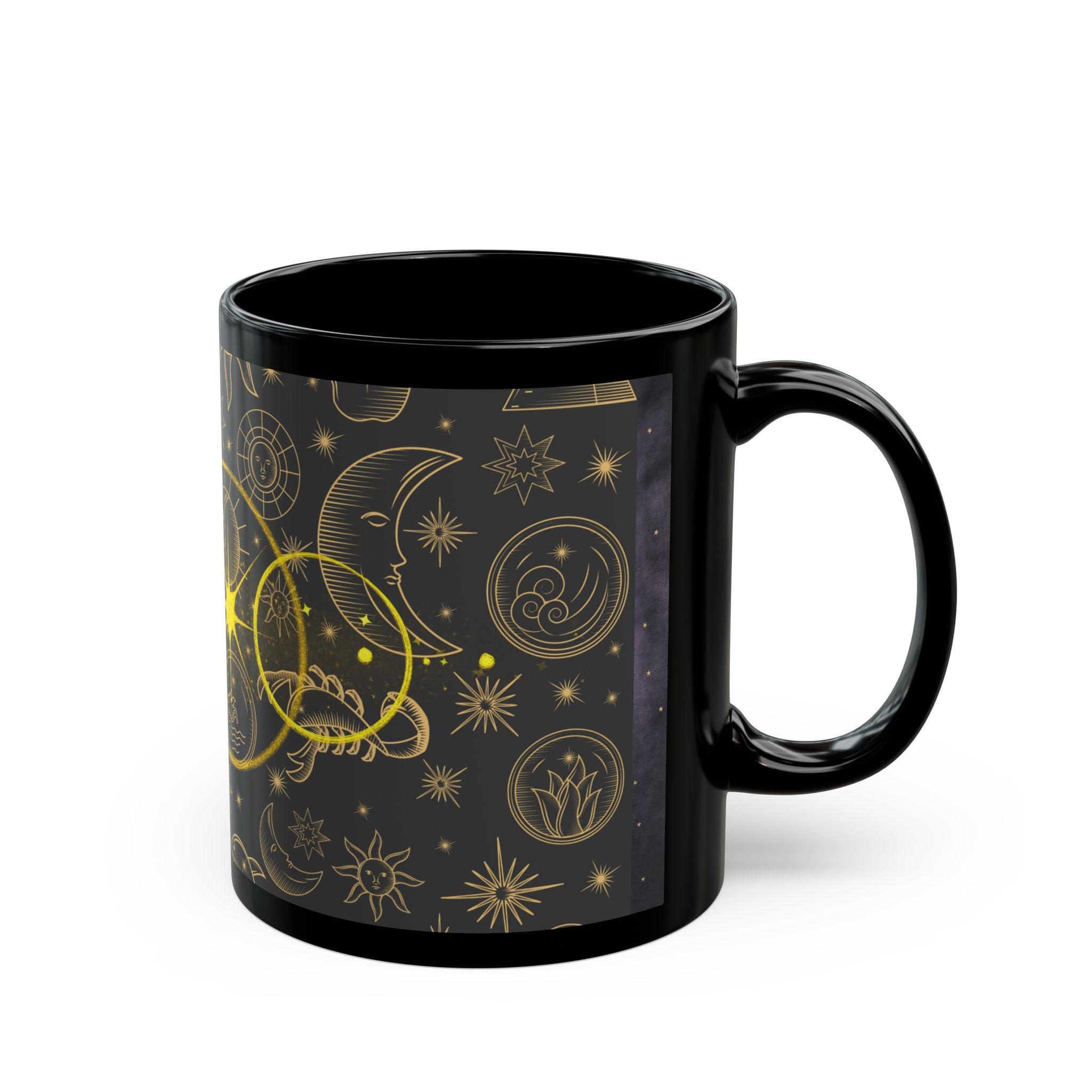 Celestial Gold Moon Phase Mug — Astrological Starry Black Coffee Cup (11oz/15oz) - Creations by Chris and Carlos