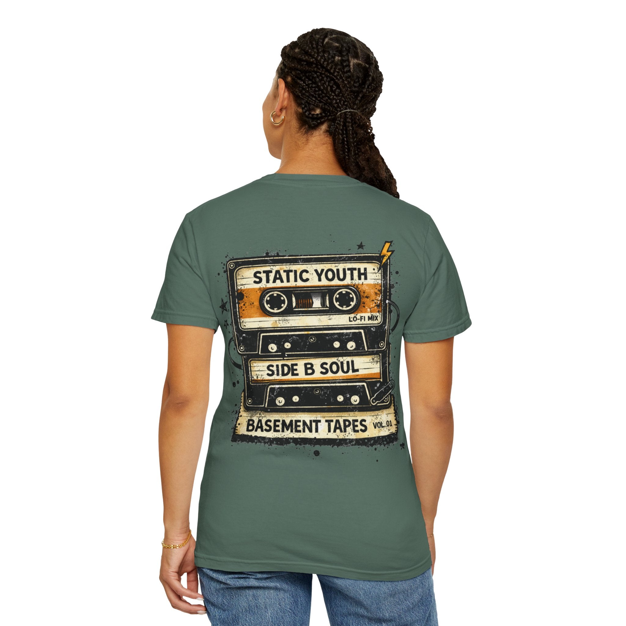 Basement Tapes Retro Cassette T-Shirt — "Static Youth / Side B Soul" - Creations by Chris and Carlos