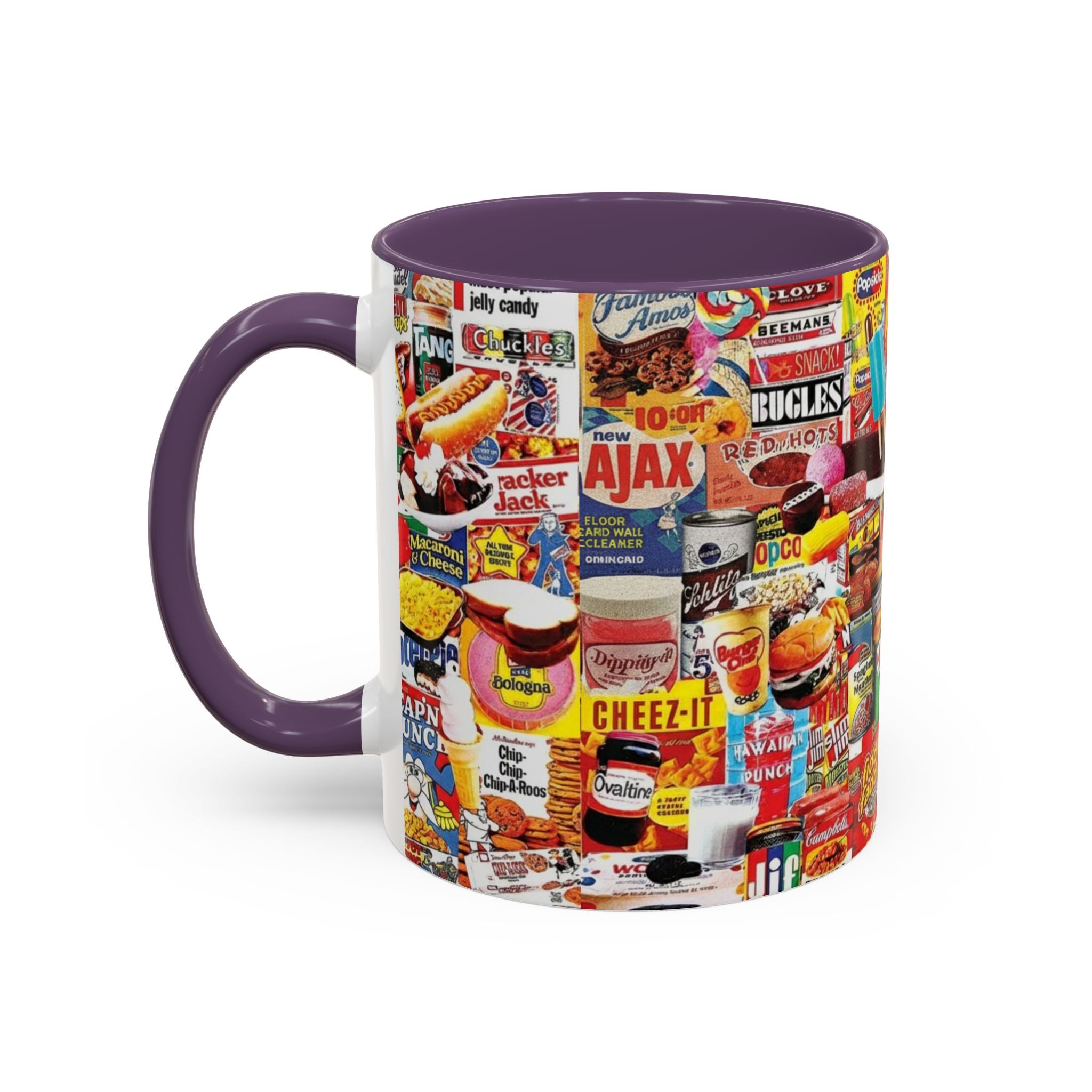 Retro Snack Collage Mug — Vintage Candy & Cereal Packaging Accent Coffee Mug - Creations by Chris and Carlos