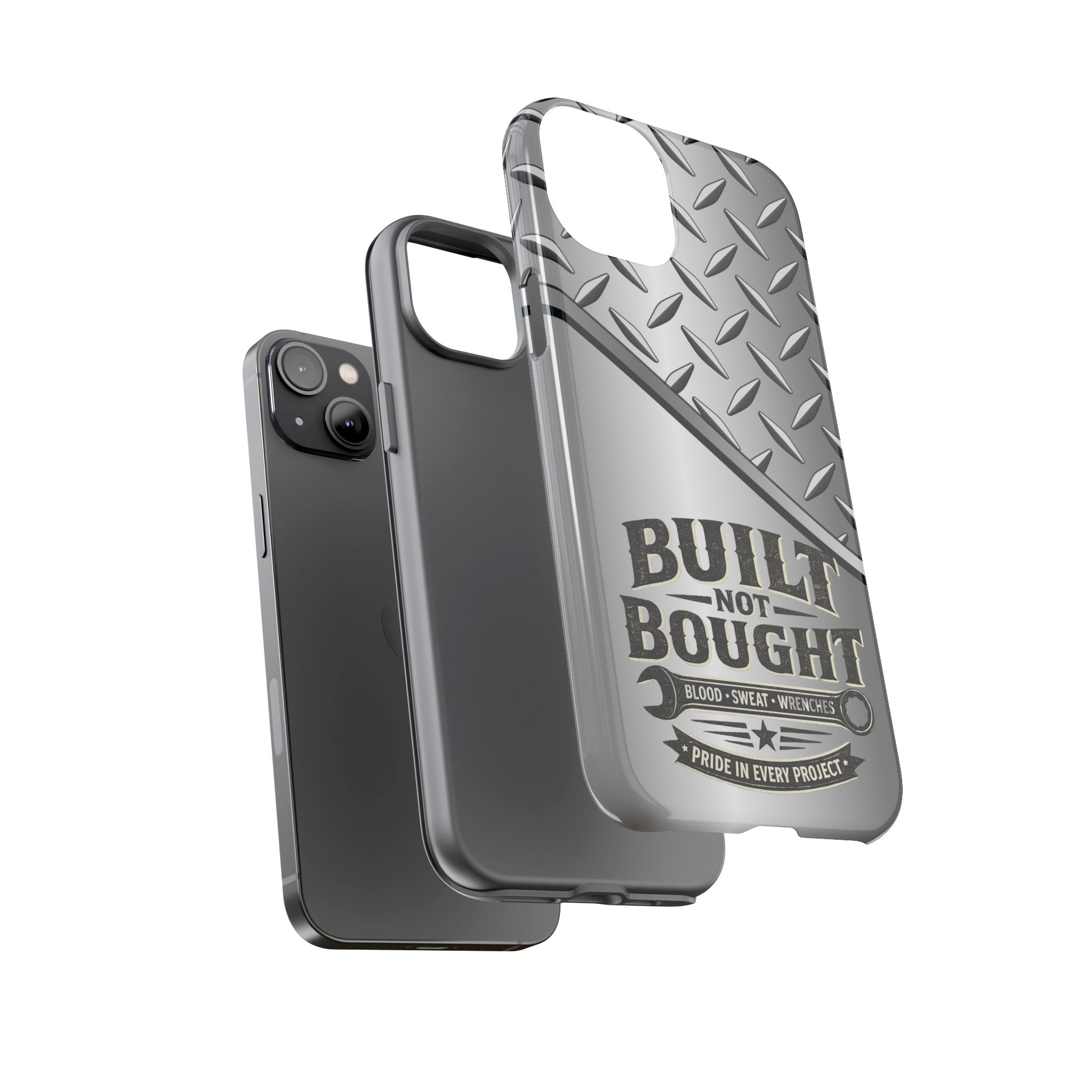 Built Not Bought Metal Diamond-Plate Phone Case — Rugged Tool Lover Gift - Creations by Chris and Carlos