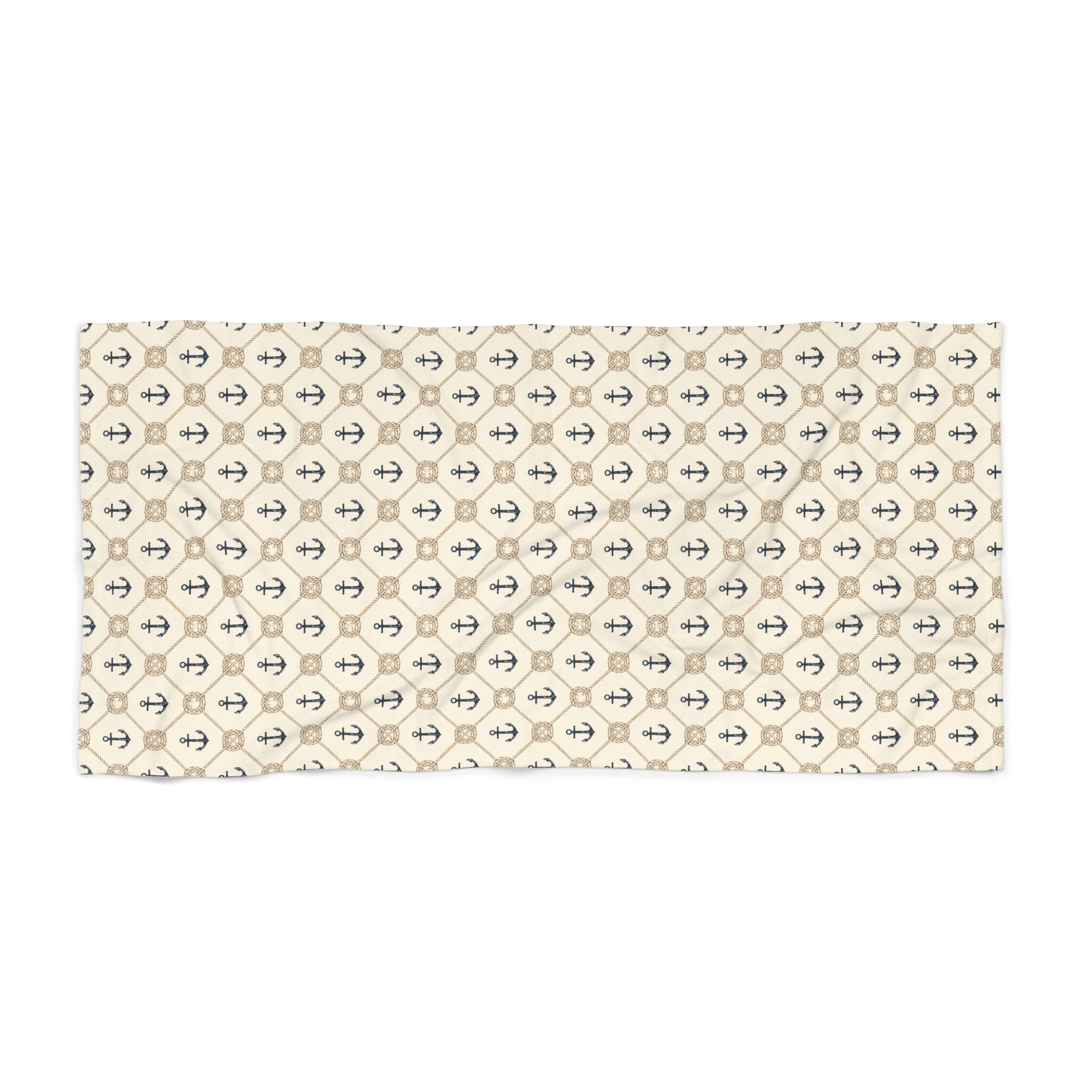 Nautical Anchor Pattern Beach Towel — Vintage Coastal Striped Anchor Print - Creations by Chris and Carlos