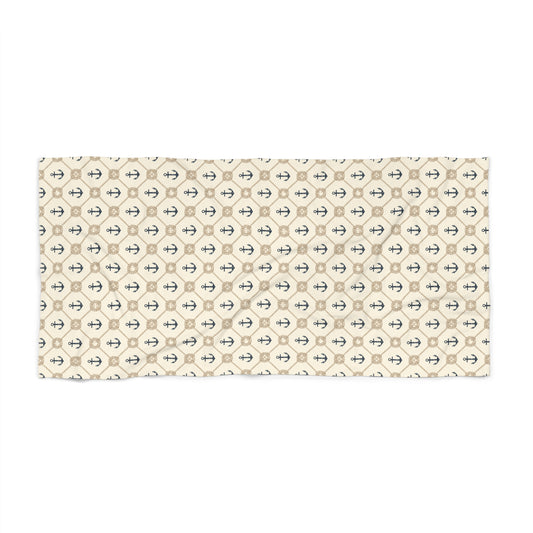 Nautical Anchor Pattern Beach Towel — Vintage Coastal Striped Anchor Print - Creations by Chris and Carlos