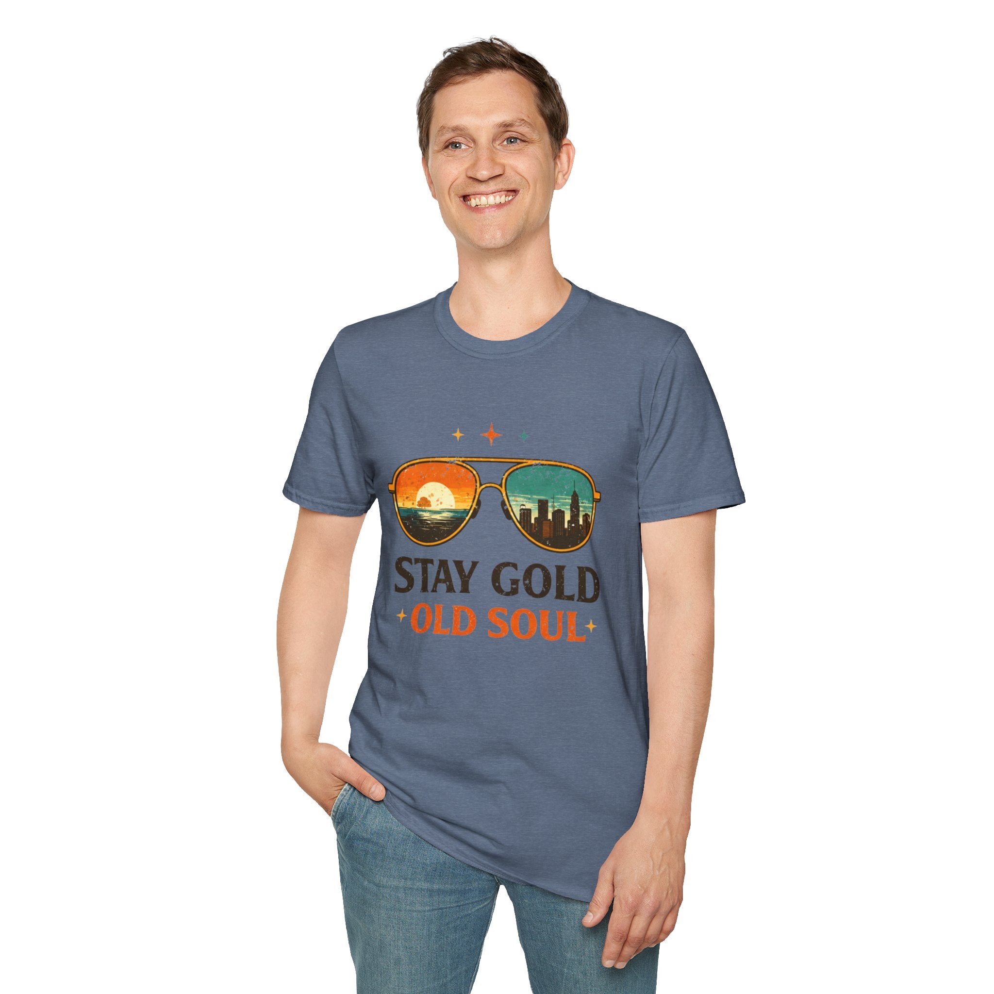 Stay Gold Old Soul T-Shirt - Vintage Sunglasses Sunset Graphic - Creations by Chris and Carlos