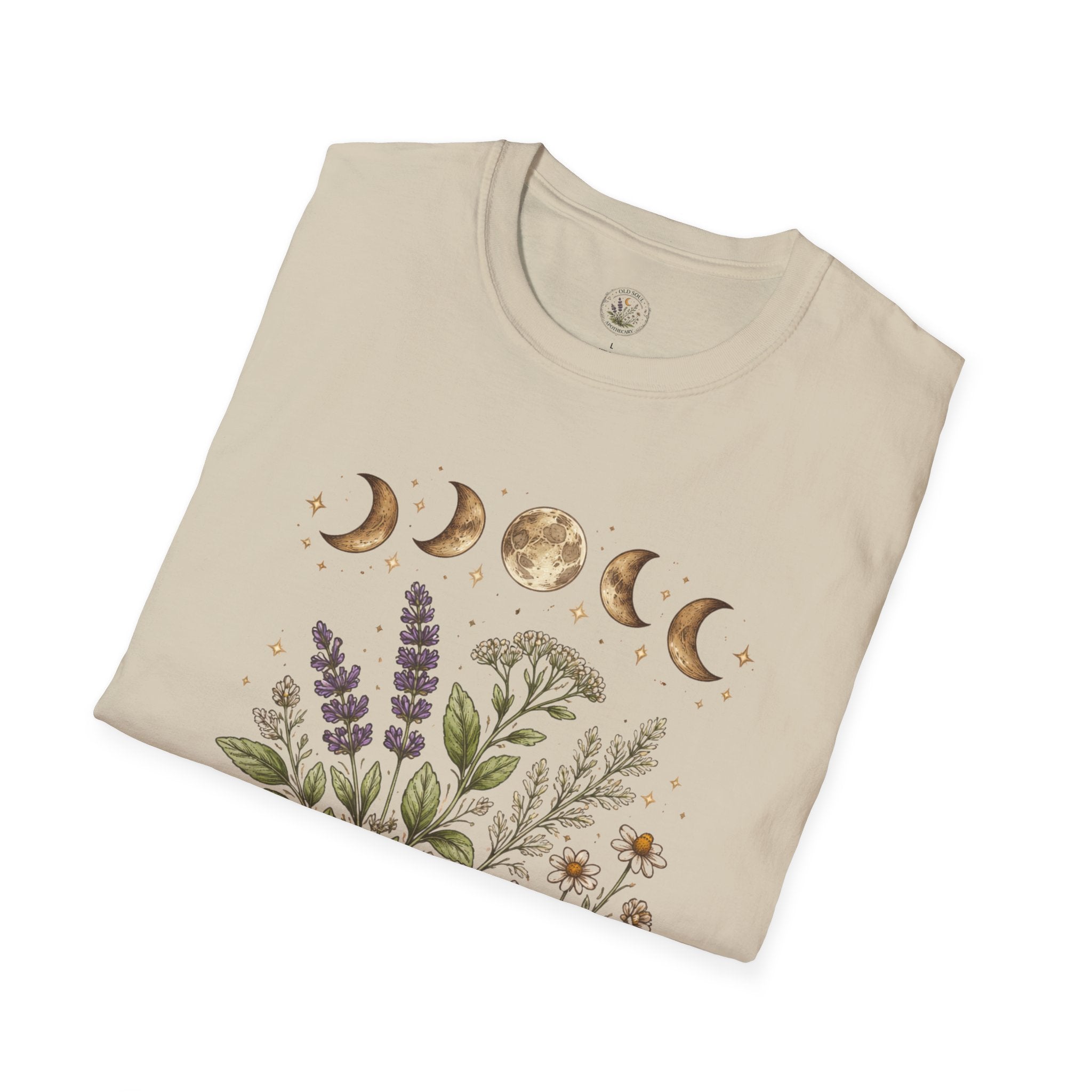 Old Soul Apothecary Botanical Moon Phase T-Shirt — Floral Moon Phases Tee - Creations by Chris and Carlos
